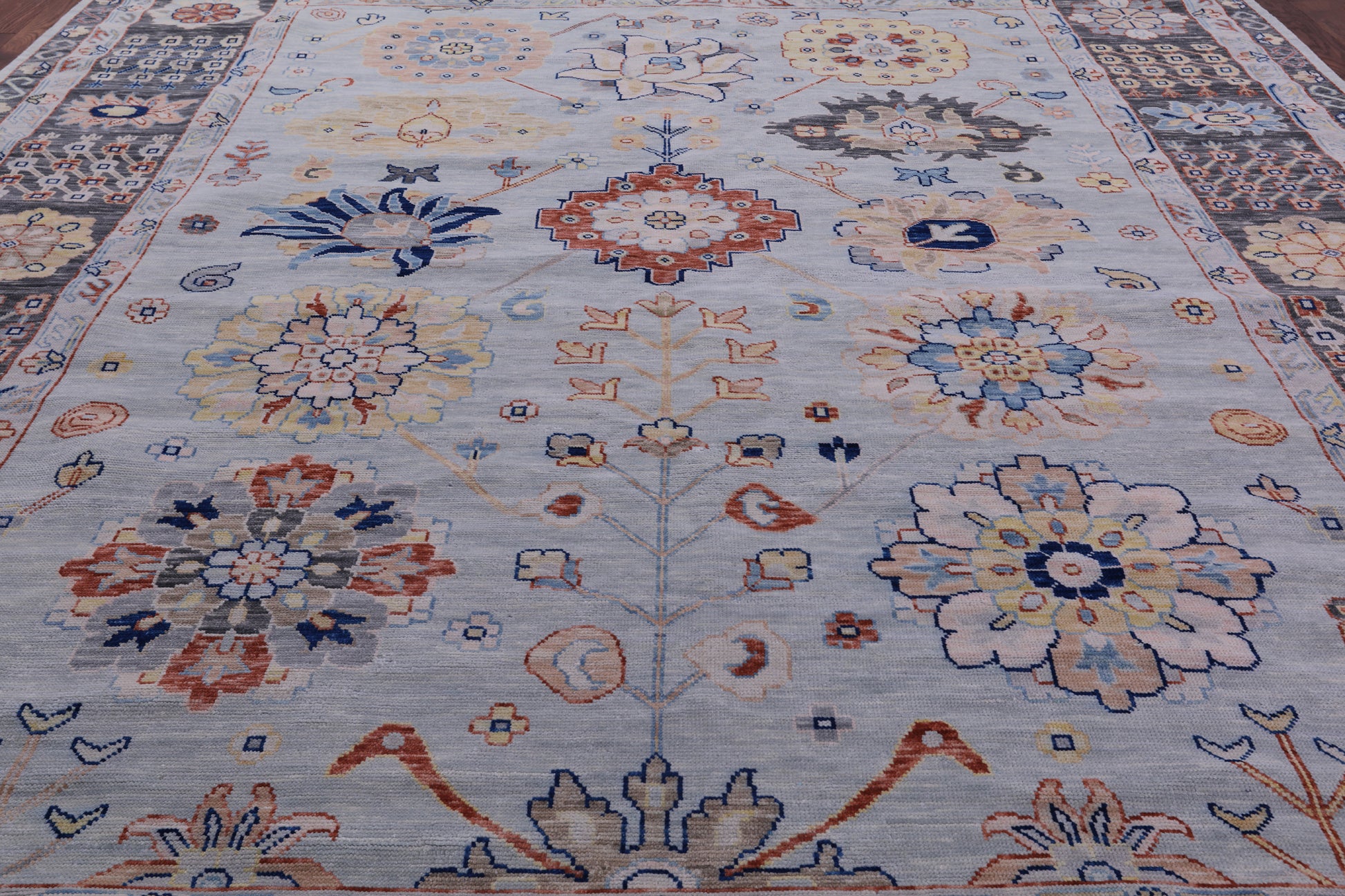 Light Blue Persian Heriz Serapi Hand Knotted Wool Rug - 12' 0" X 14' 11" - Golden Nile