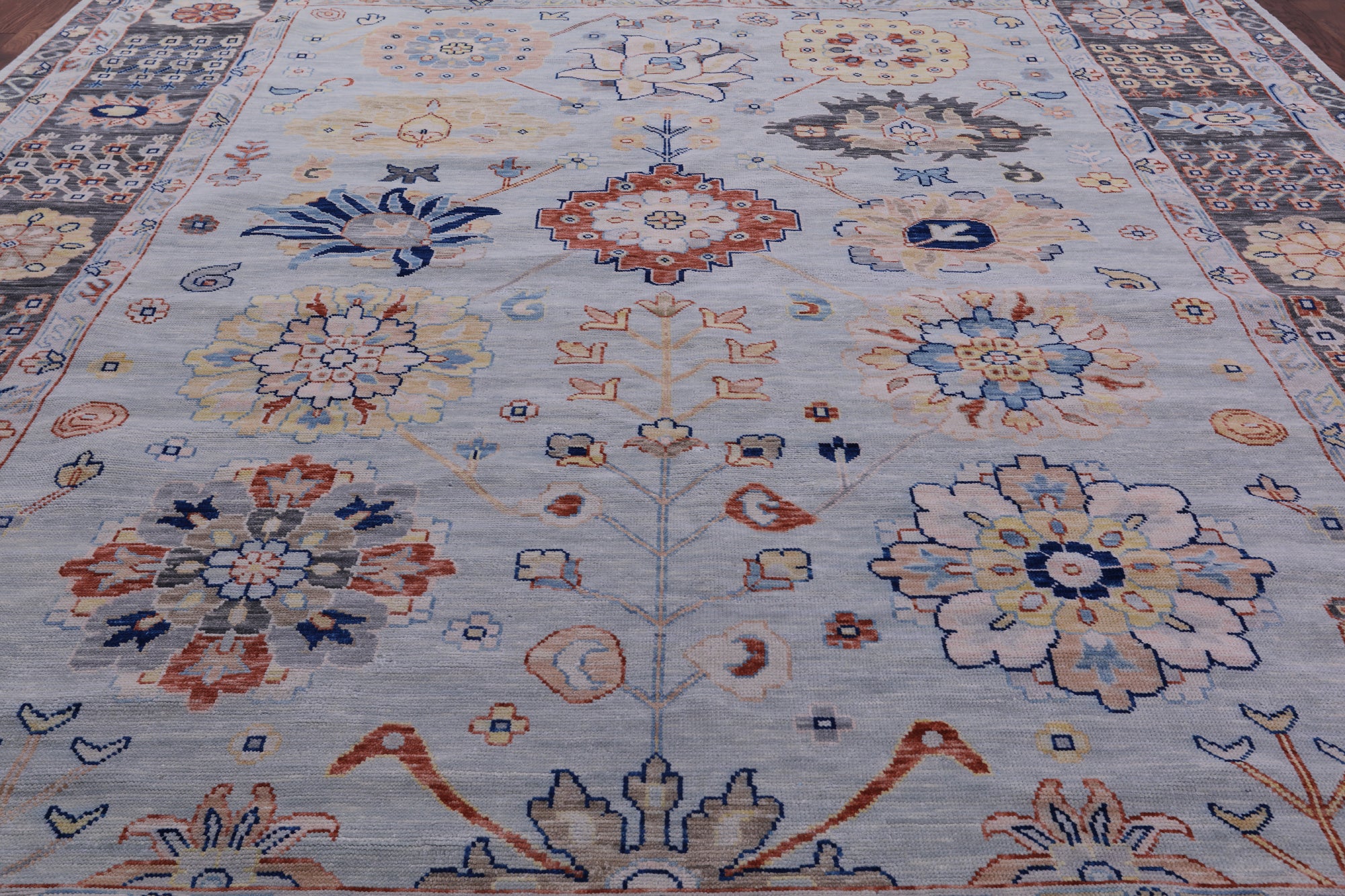 Light Blue Persian Heriz Serapi Hand Knotted Wool Rug - 12' 0" X 14' 11" - Golden Nile