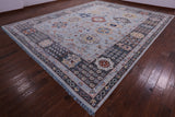 Light Blue Persian Heriz Serapi Hand Knotted Wool Rug - 12' 0" X 14' 11" - Golden Nile