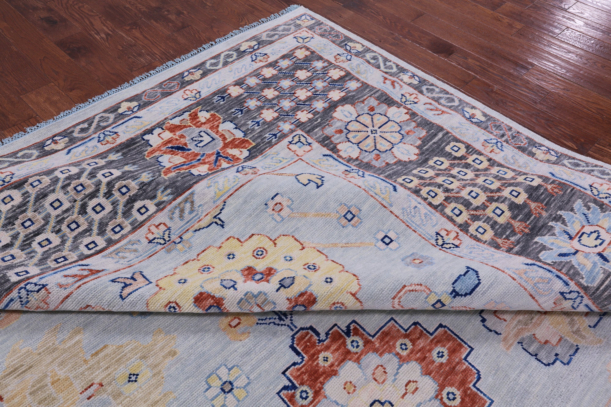 Light Blue Persian Heriz Serapi Hand Knotted Wool Rug - 12' 0" X 14' 11" - Golden Nile