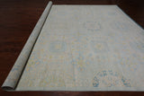 Light Blue Geometric Persian Mamluk Hand Knotted Wool Rug - 12' 1" X 15' 7"