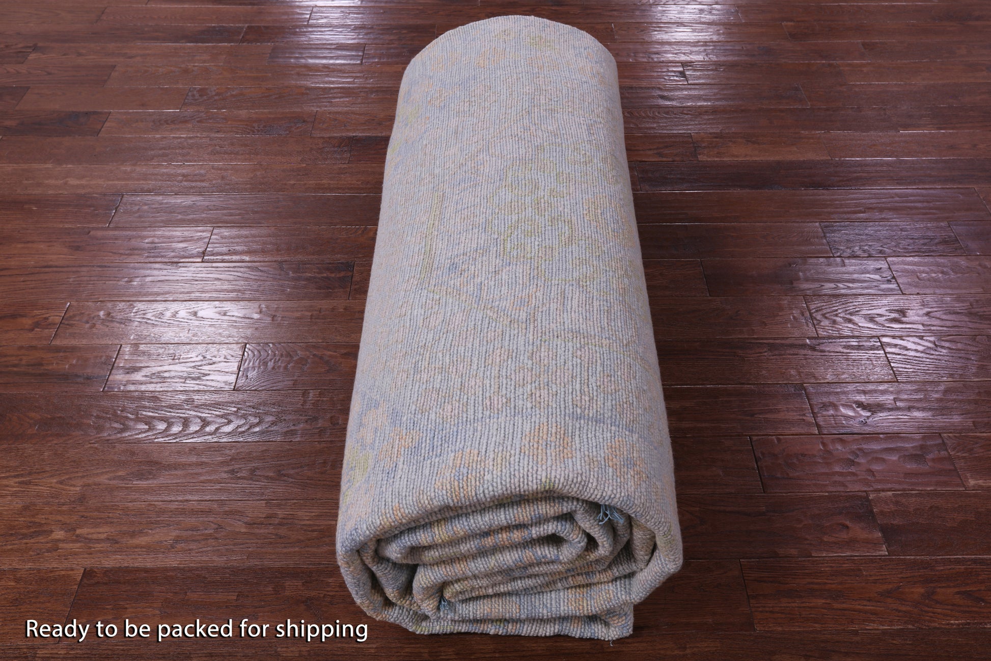 Light Blue Geometric Persian Mamluk Hand Knotted Wool Rug - 12' 1" X 15' 7" - Golden Nile