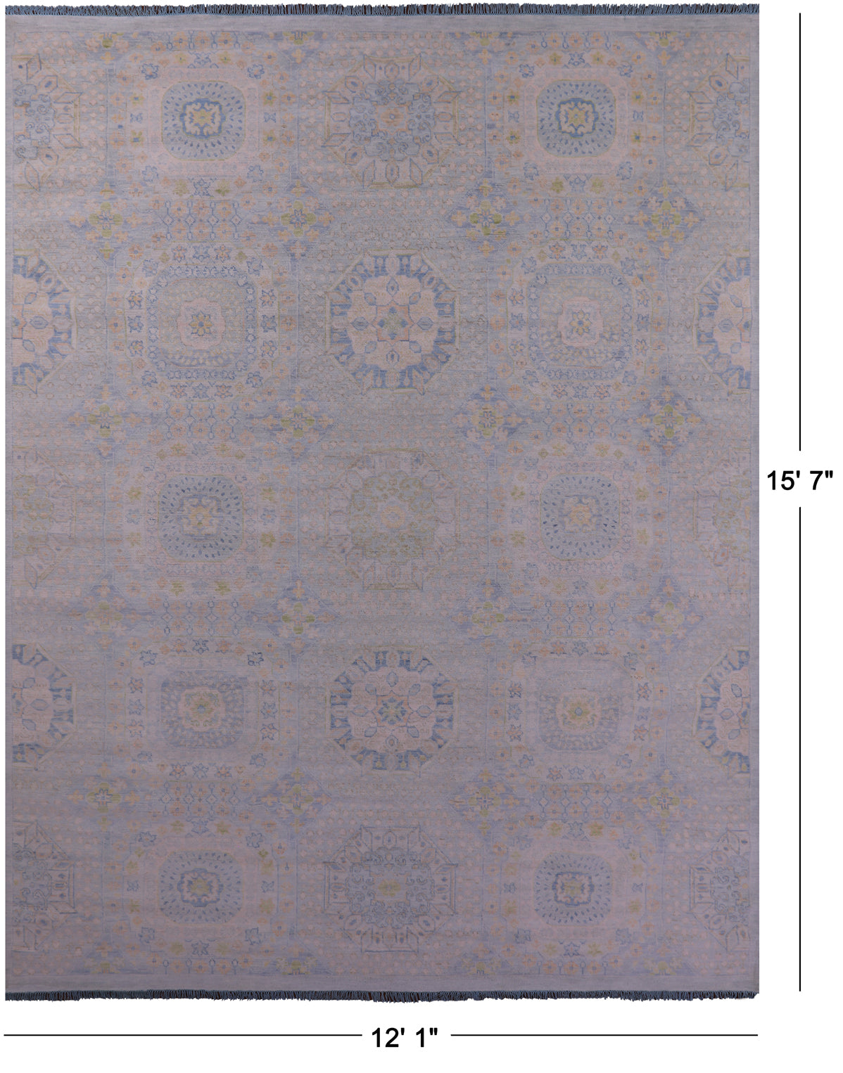 Light Blue Geometric Persian Mamluk Hand Knotted Wool Rug - 12' 1" X 15' 7" - Golden Nile