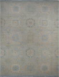 Light Blue Geometric Persian Mamluk Hand Knotted Wool Rug - 12' 1" X 15' 7"