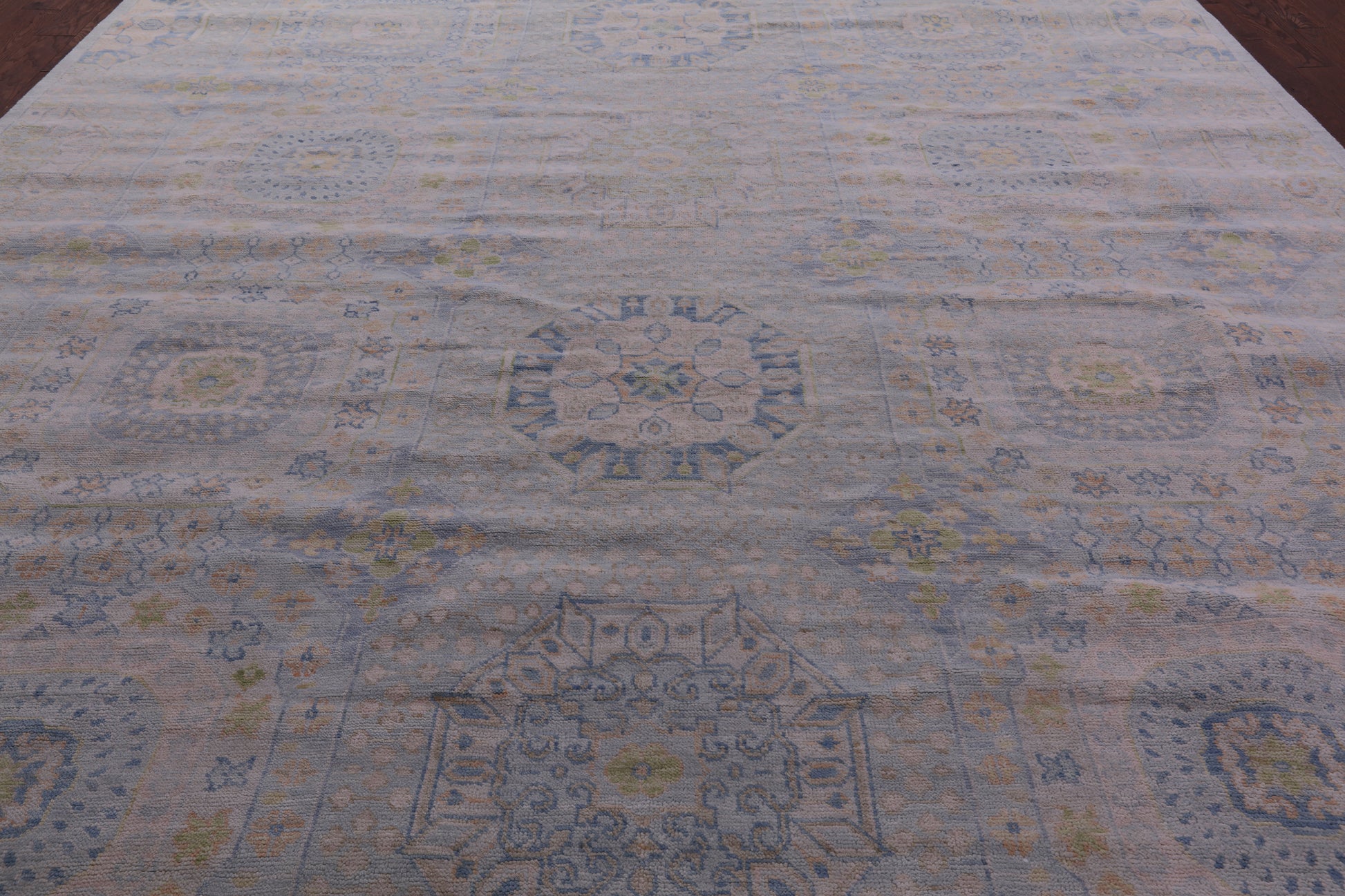 Light Blue Geometric Persian Mamluk Hand Knotted Wool Rug - 12' 1" X 15' 7" - Golden Nile