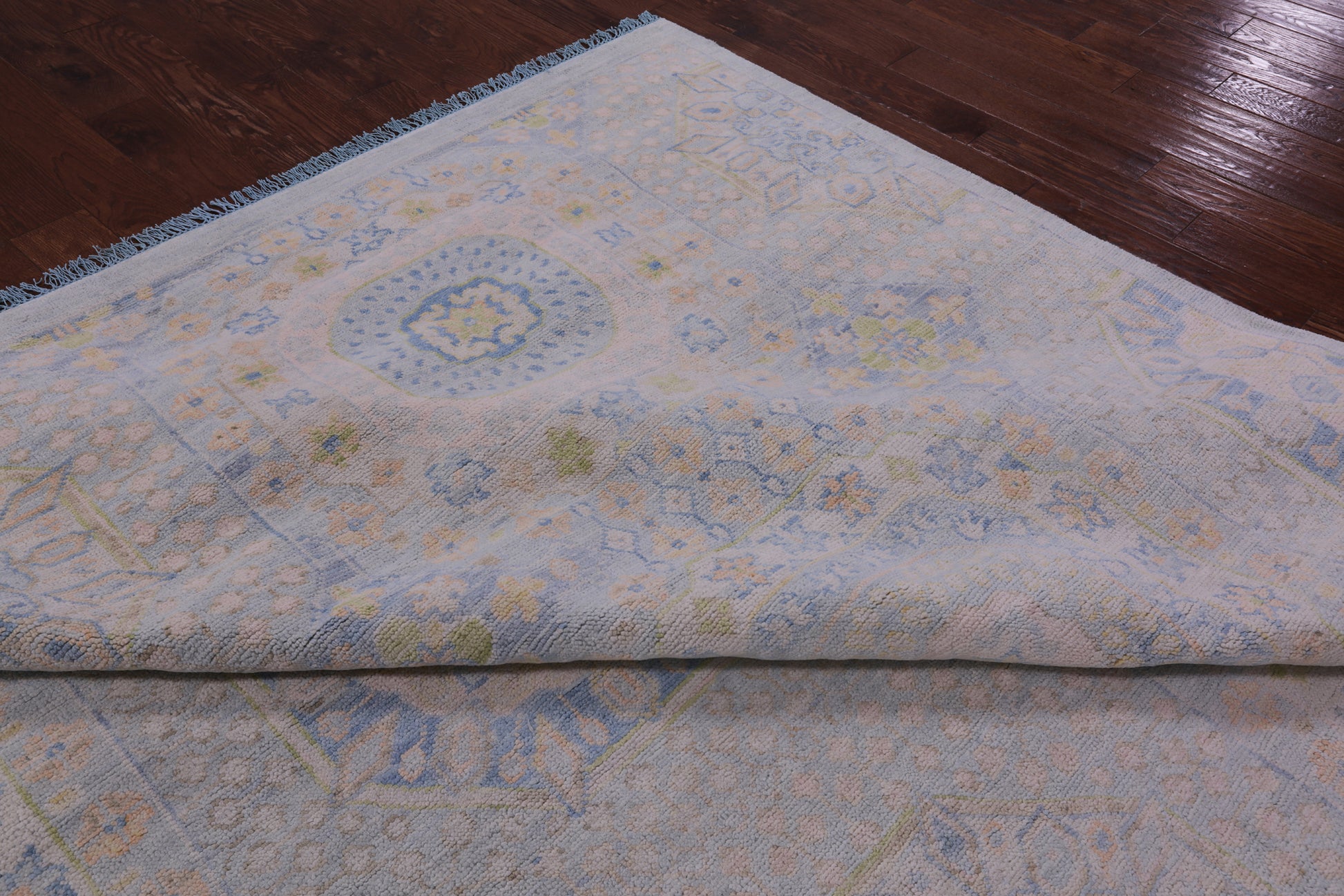 Light Blue Geometric Persian Mamluk Hand Knotted Wool Rug - 12' 1" X 15' 7" - Golden Nile