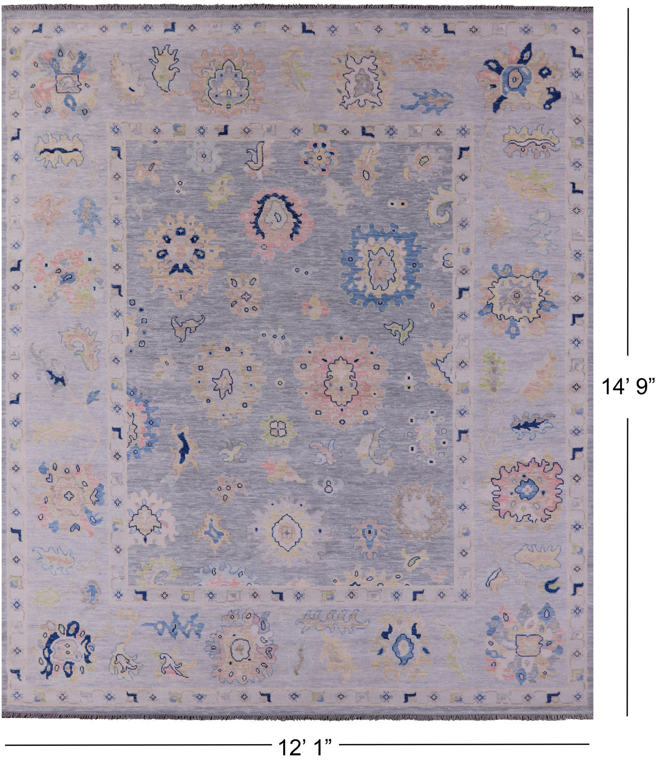 Silver Persian Sultanabad Hand Knotted Wool Rug - 12' 1" X 14' 9" - Golden Nile