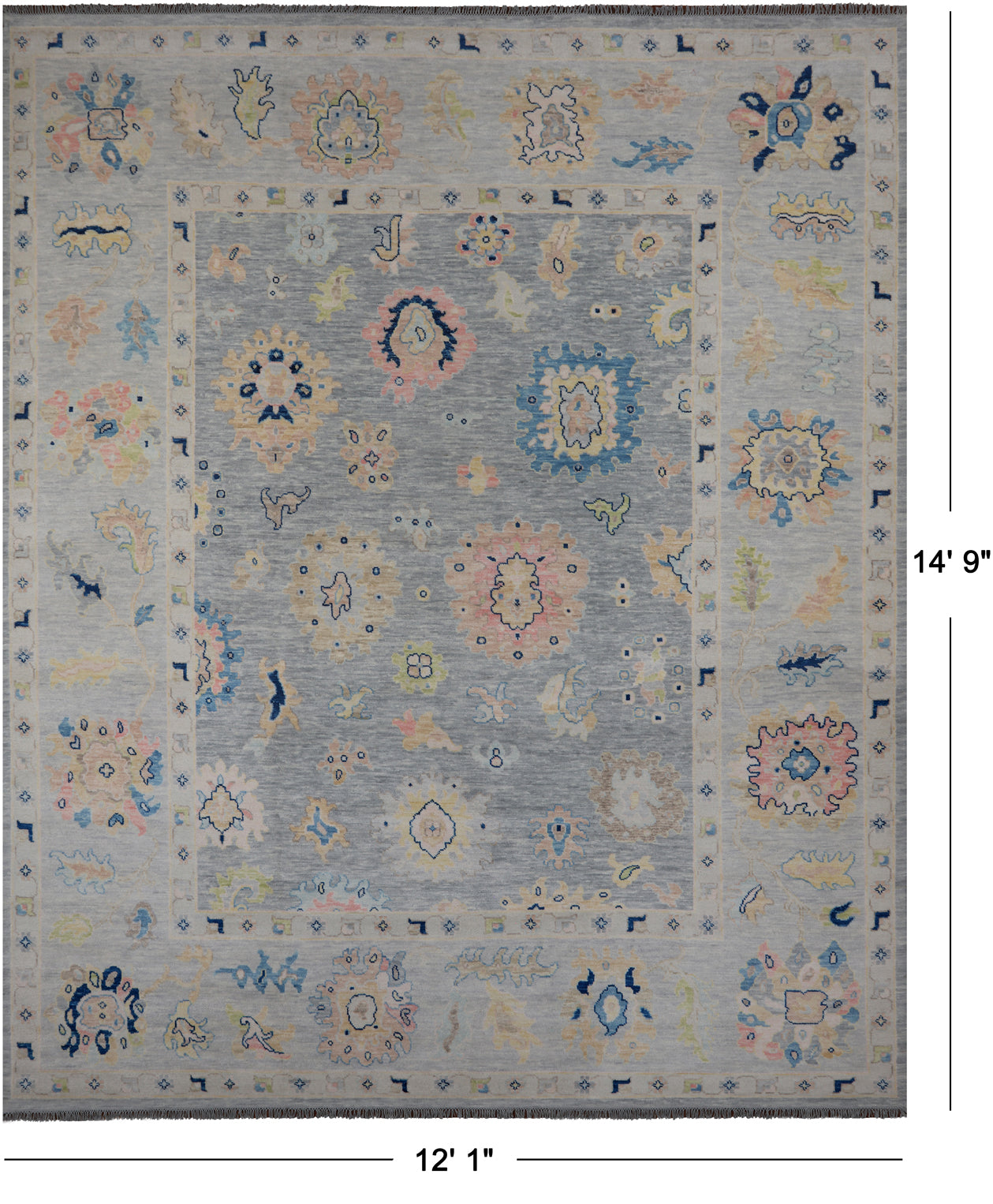 SUPER SALE Silver Persian Sultanabad Hand Knotted Wool Rug - 12' 1" X 14' 9"