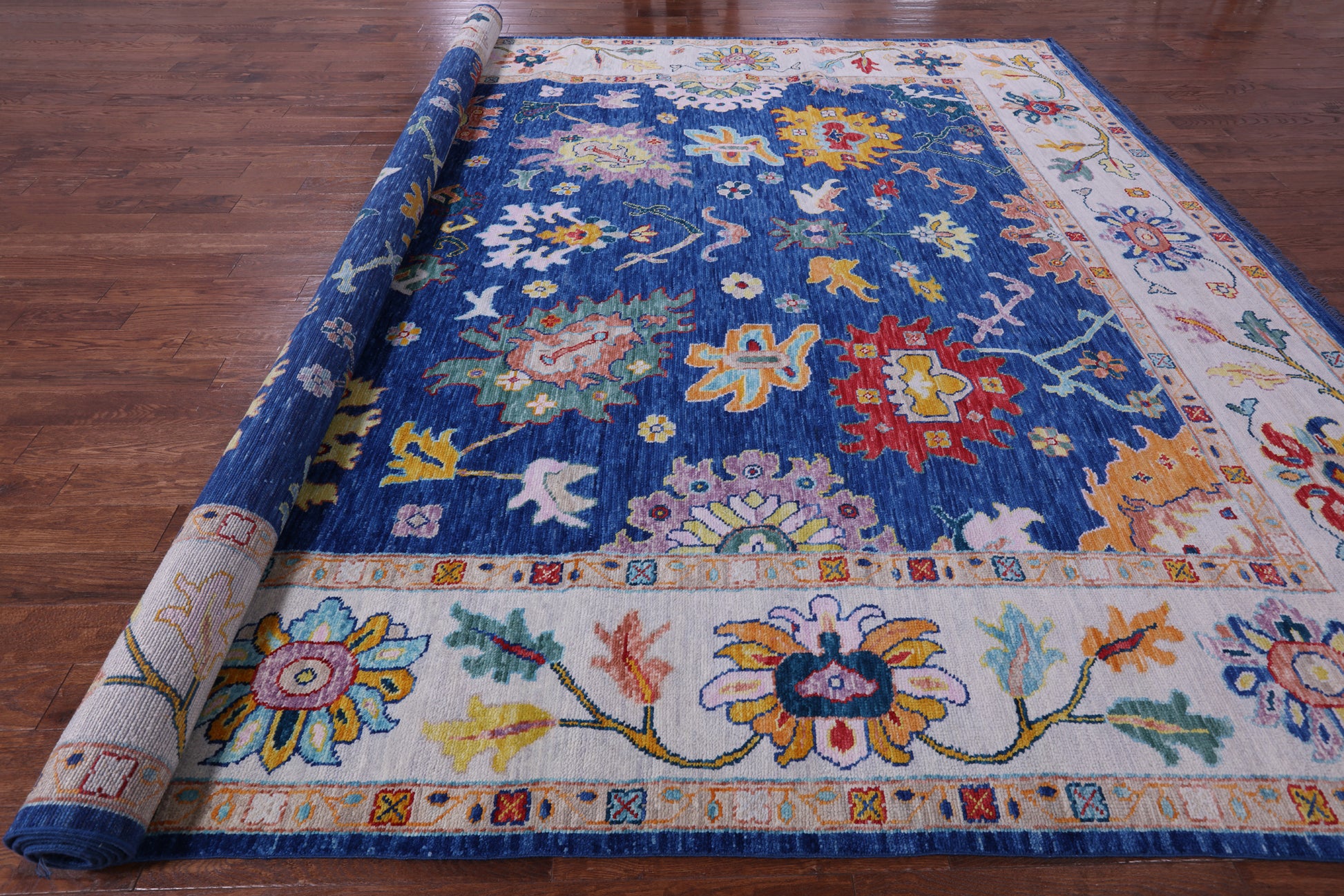 Blue Turkish Oushak Hand Knotted Wool Rug - 12' 2" X 15' 0" - Golden Nile