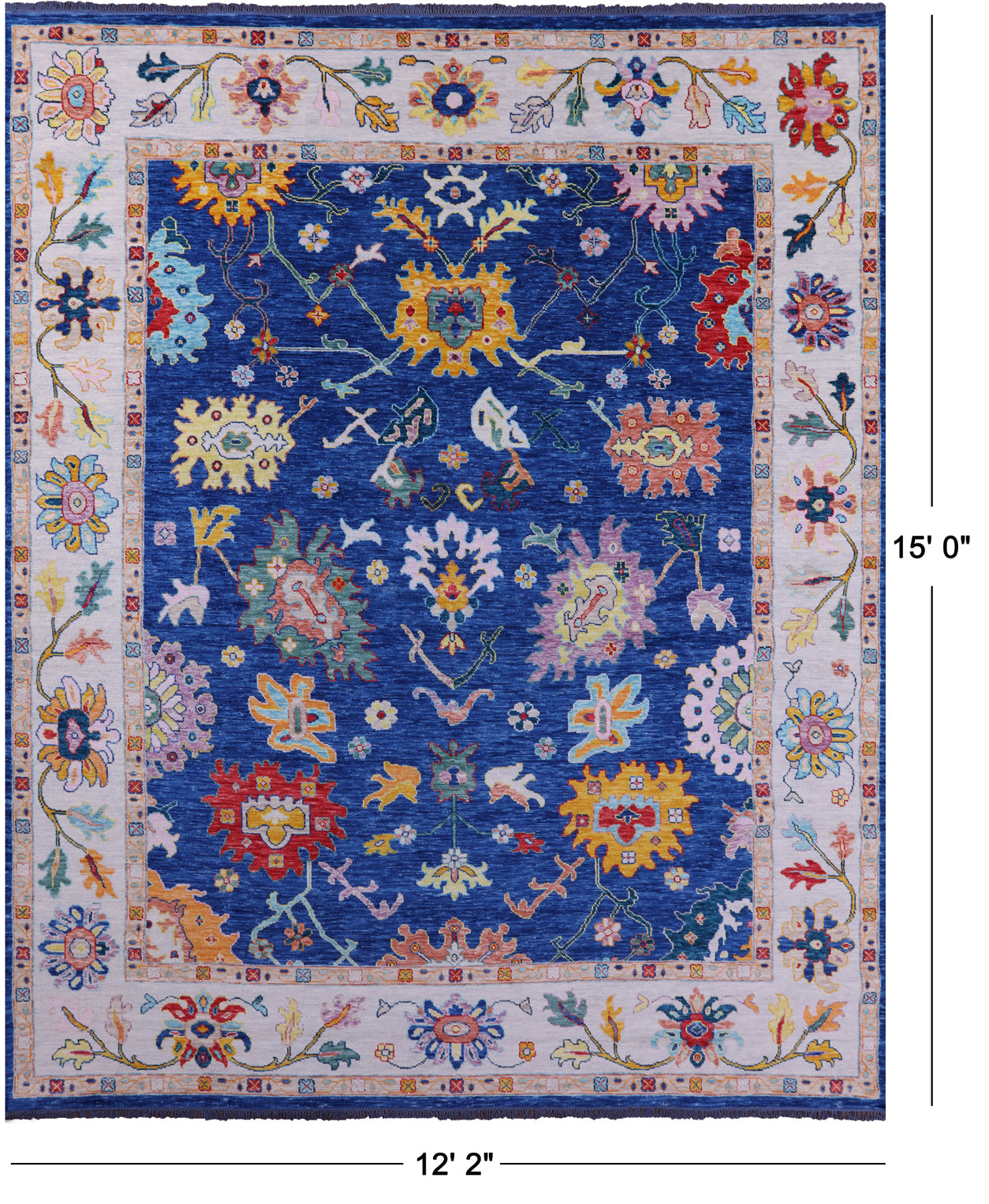 Blue Turkish Oushak Hand Knotted Wool Rug - 12' 2" X 15' 0" - Golden Nile