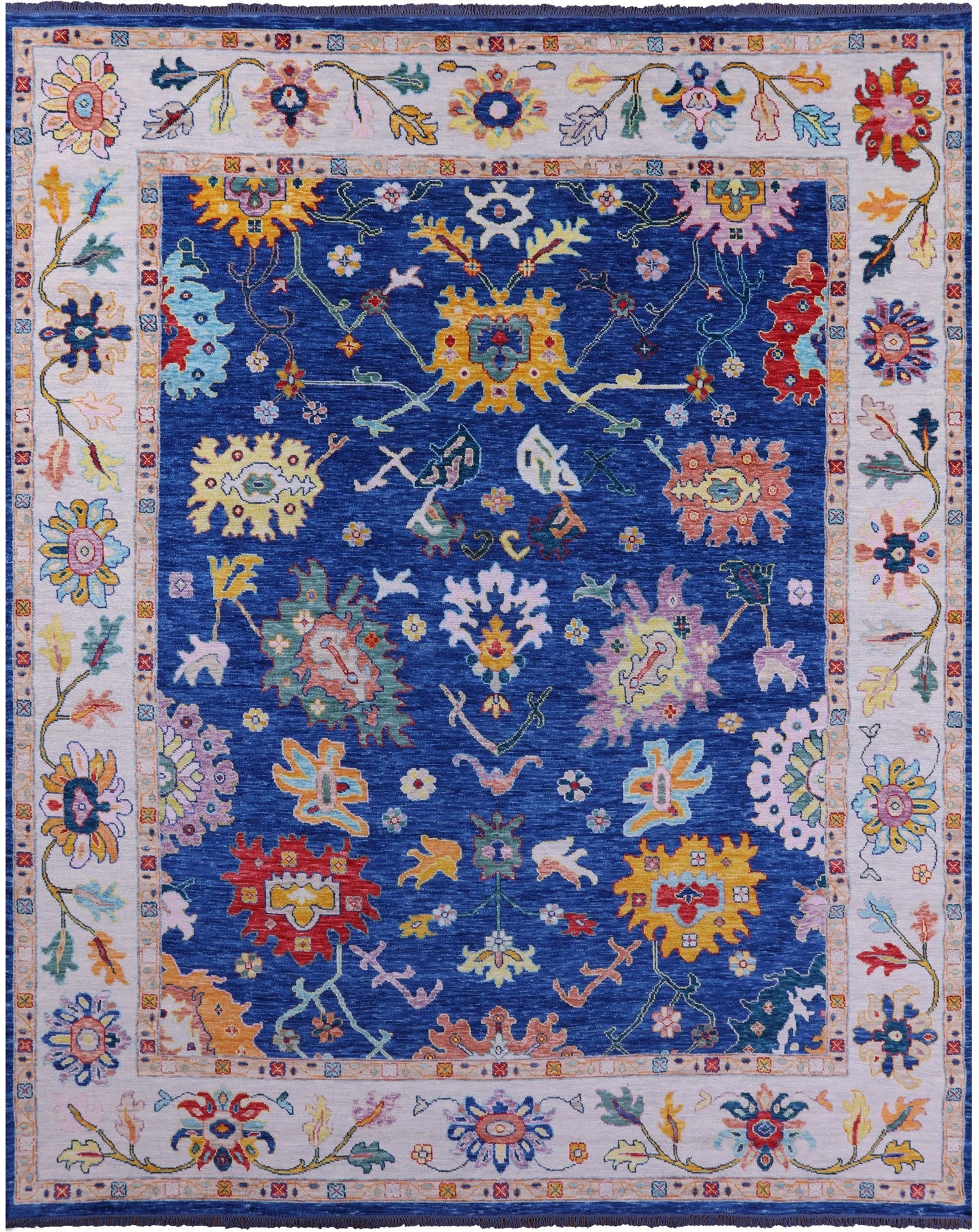 Blue Turkish Oushak Hand Knotted Wool Rug - 12' 2" X 15' 0" - Golden Nile