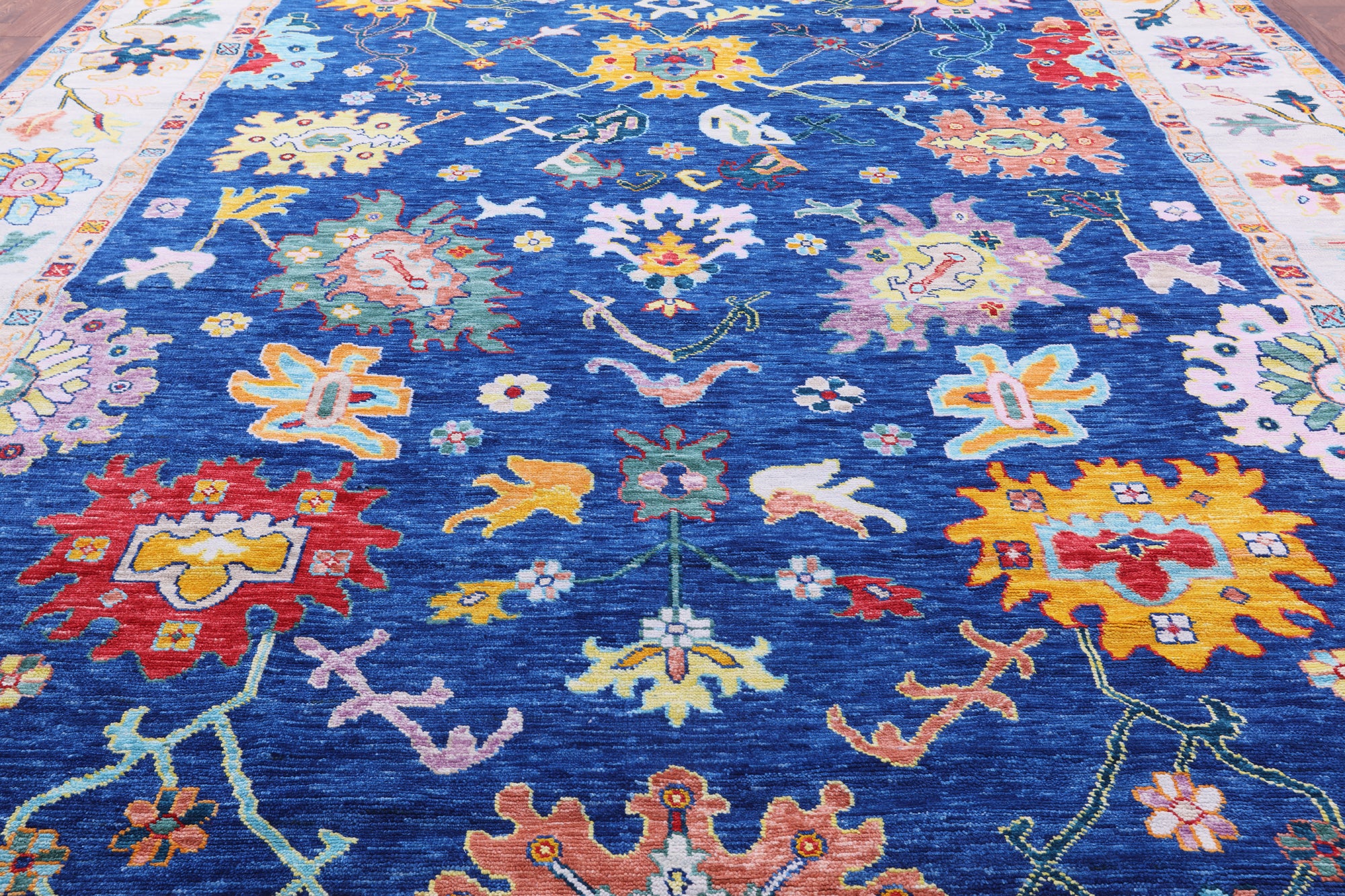 Blue Turkish Oushak Hand Knotted Wool Rug - 12' 2" X 15' 0" - Golden Nile
