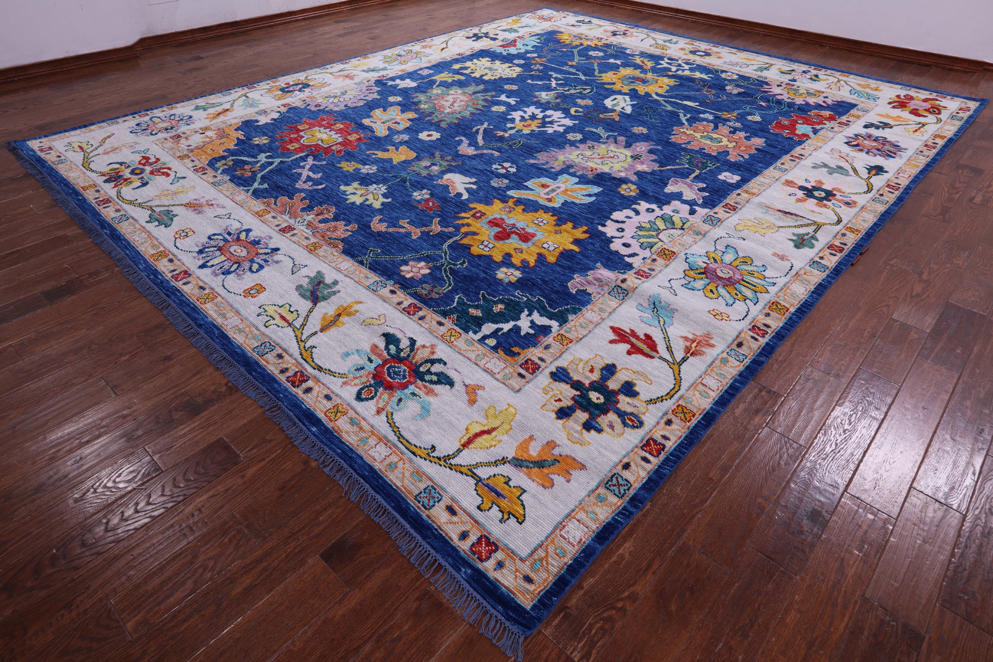 Blue Turkish Oushak Hand Knotted Wool Rug - 12' 2" X 15' 0" - Golden Nile