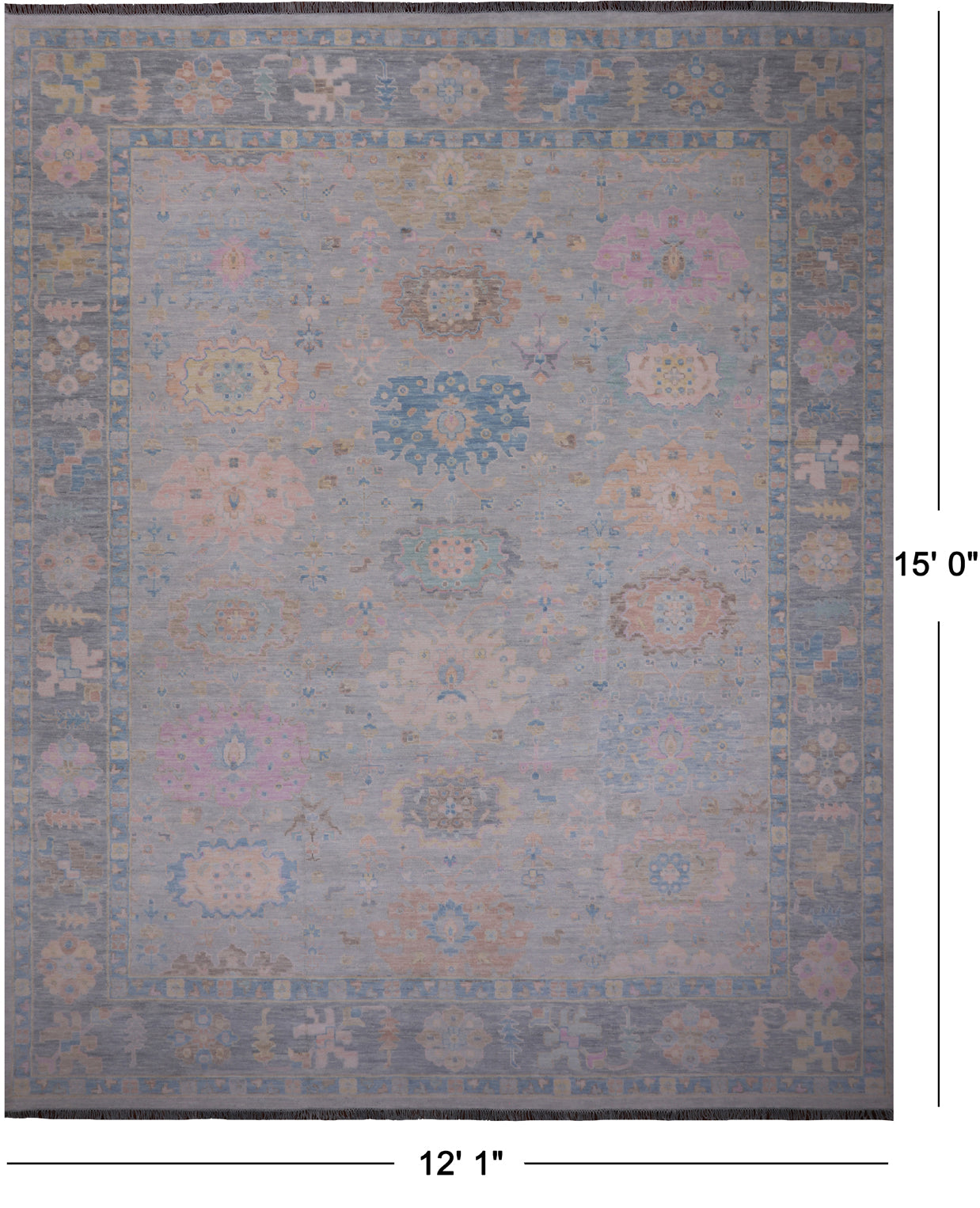 SUPER SALE Silver Persian Sultanabad Hand Knotted Wool Rug - 12' 1" X 15' 0"