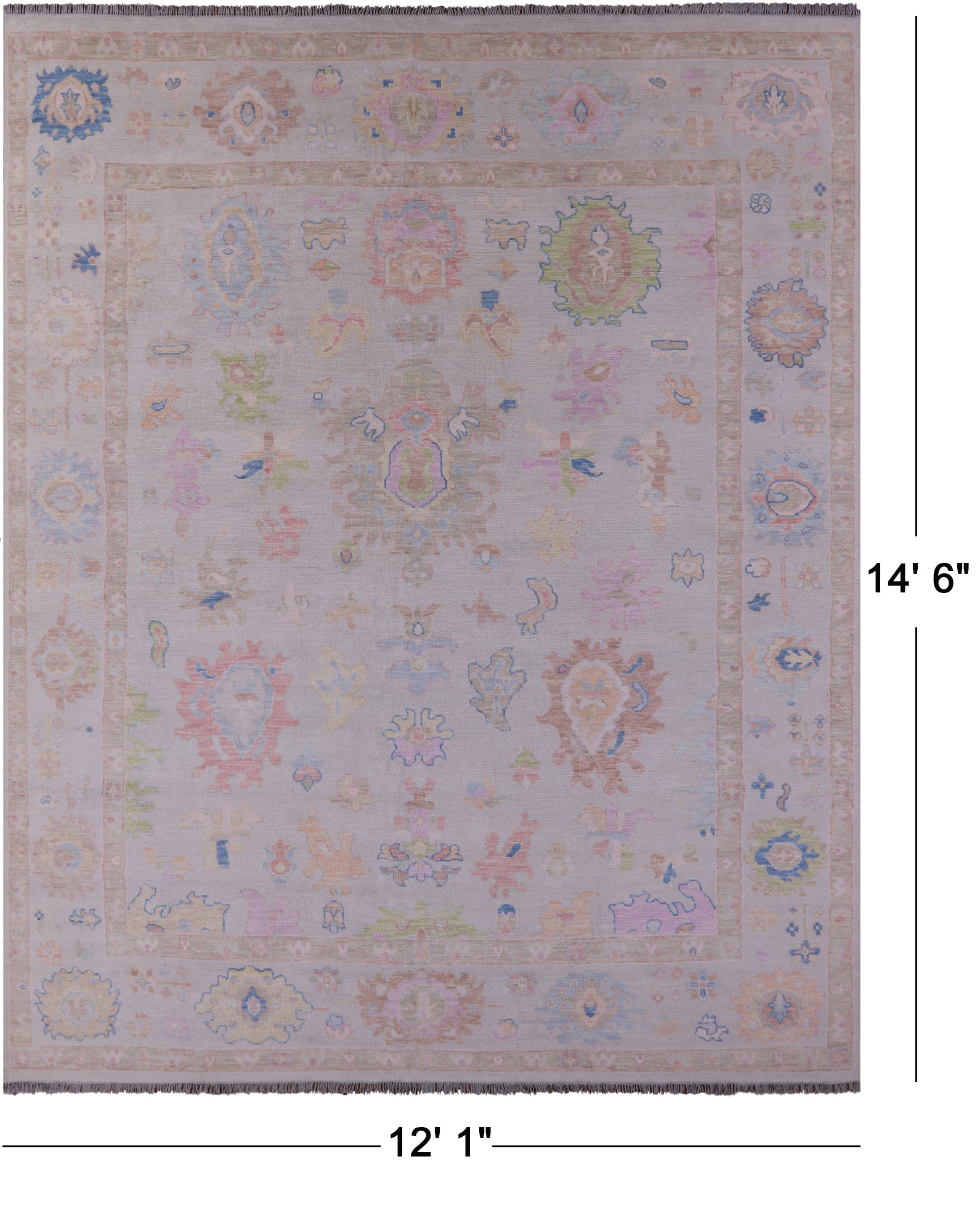 Ivory Persian Sultanabad Hand Knotted Wool Rug - 12' 1" X 14' 6" - Golden Nile