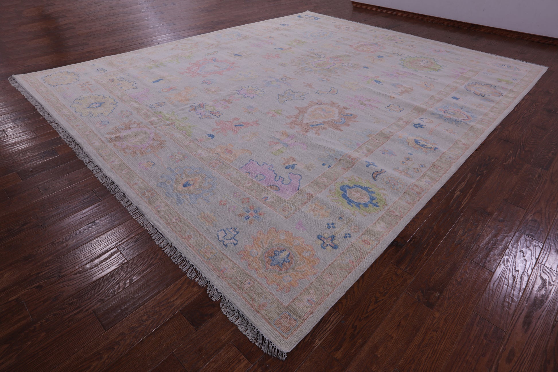 Ivory Persian Sultanabad Hand Knotted Wool Rug - 12' 1" X 14' 6" - Golden Nile