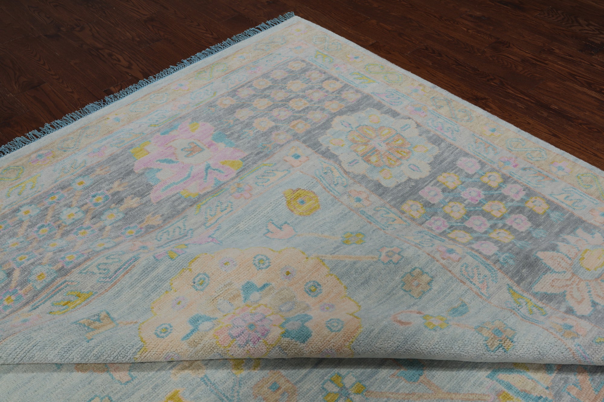 Light Blue Geometric Fine Serapi Hand Knotted Wool Rug - 12' 1" X 15' 3"