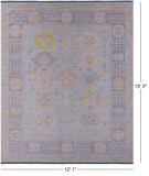 Light Blue Geometric Fine Serapi Hand Knotted Wool Rug - 12' 1" X 15' 3" - Golden Nile