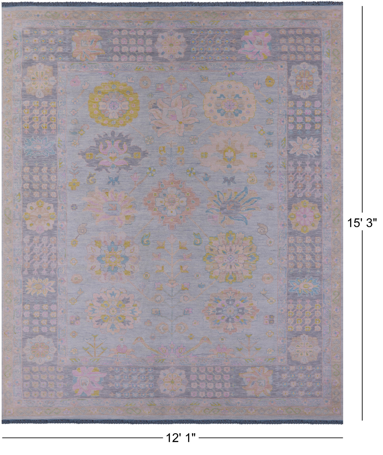 Light Blue Geometric Fine Serapi Hand Knotted Wool Rug - 12' 1" X 15' 3" - Golden Nile