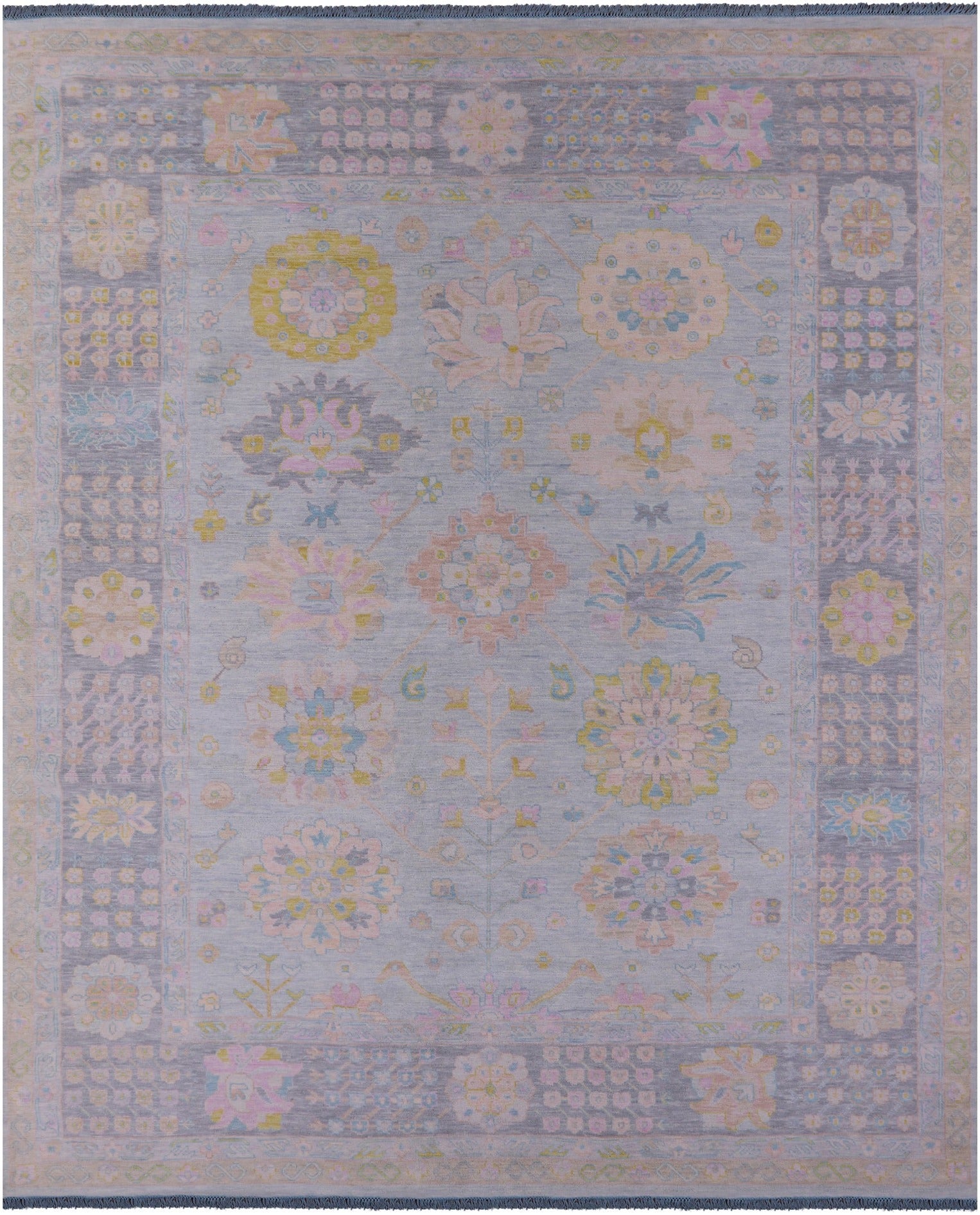 Light Blue Geometric Fine Serapi Hand Knotted Wool Rug - 12' 1" X 15' 3" - Golden Nile
