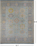 Light Blue Geometric Fine Serapi Hand Knotted Wool Rug - 12' 1" X 15' 3"
