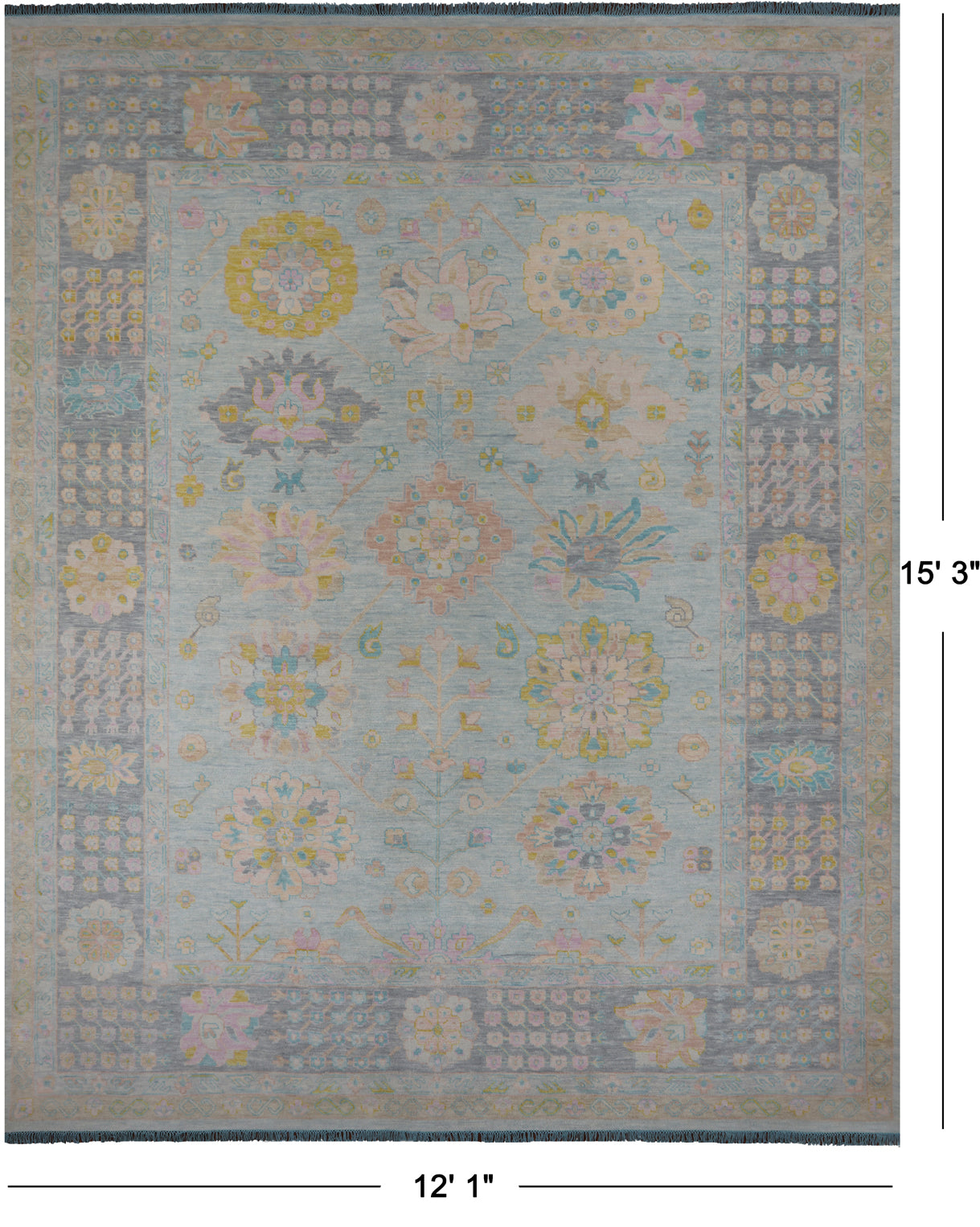 Light Blue Geometric Fine Serapi Hand Knotted Wool Rug - 12' 1" X 15' 3"