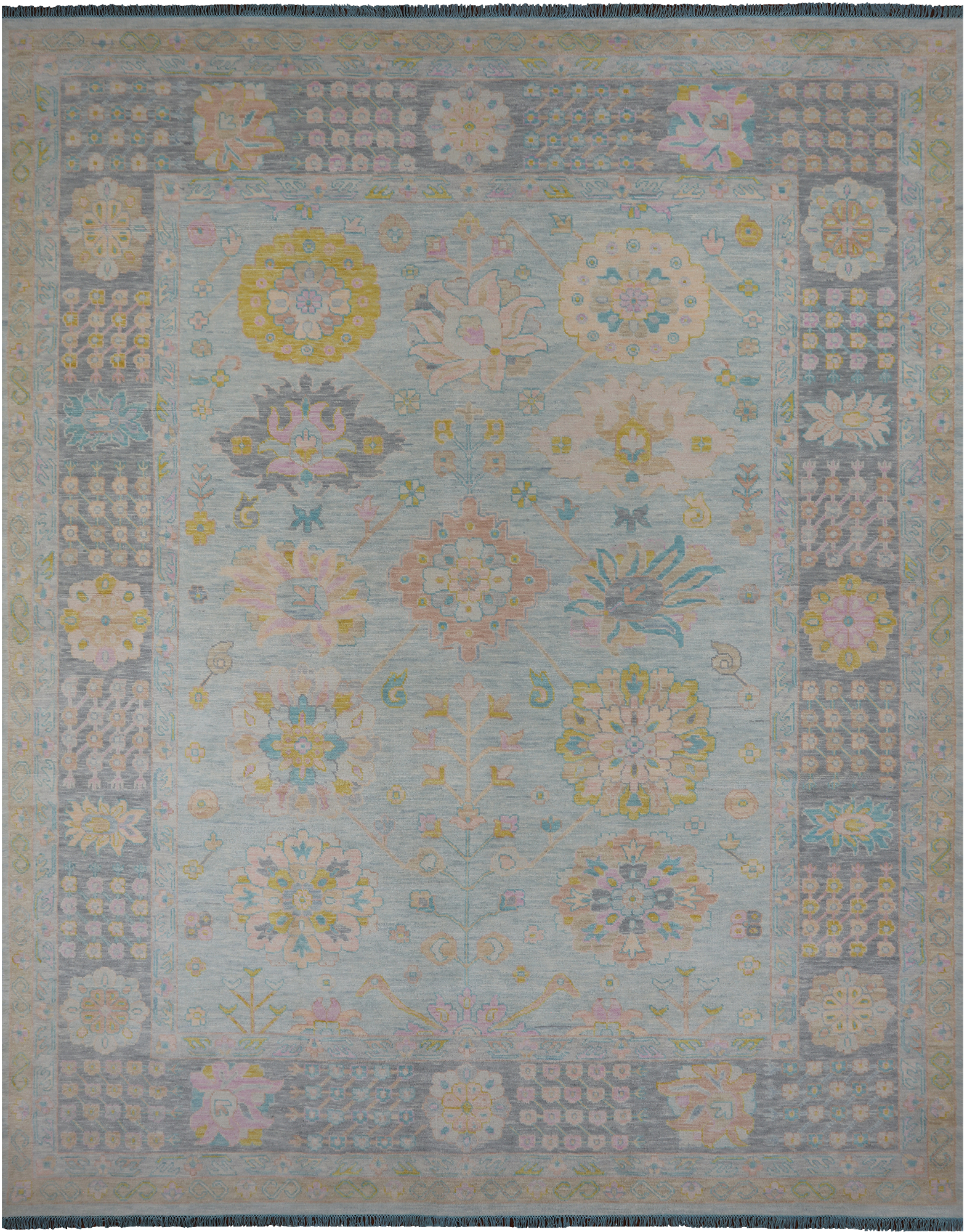 Light Blue Geometric Fine Serapi Hand Knotted Wool Rug - 12' 1" X 15' 3"