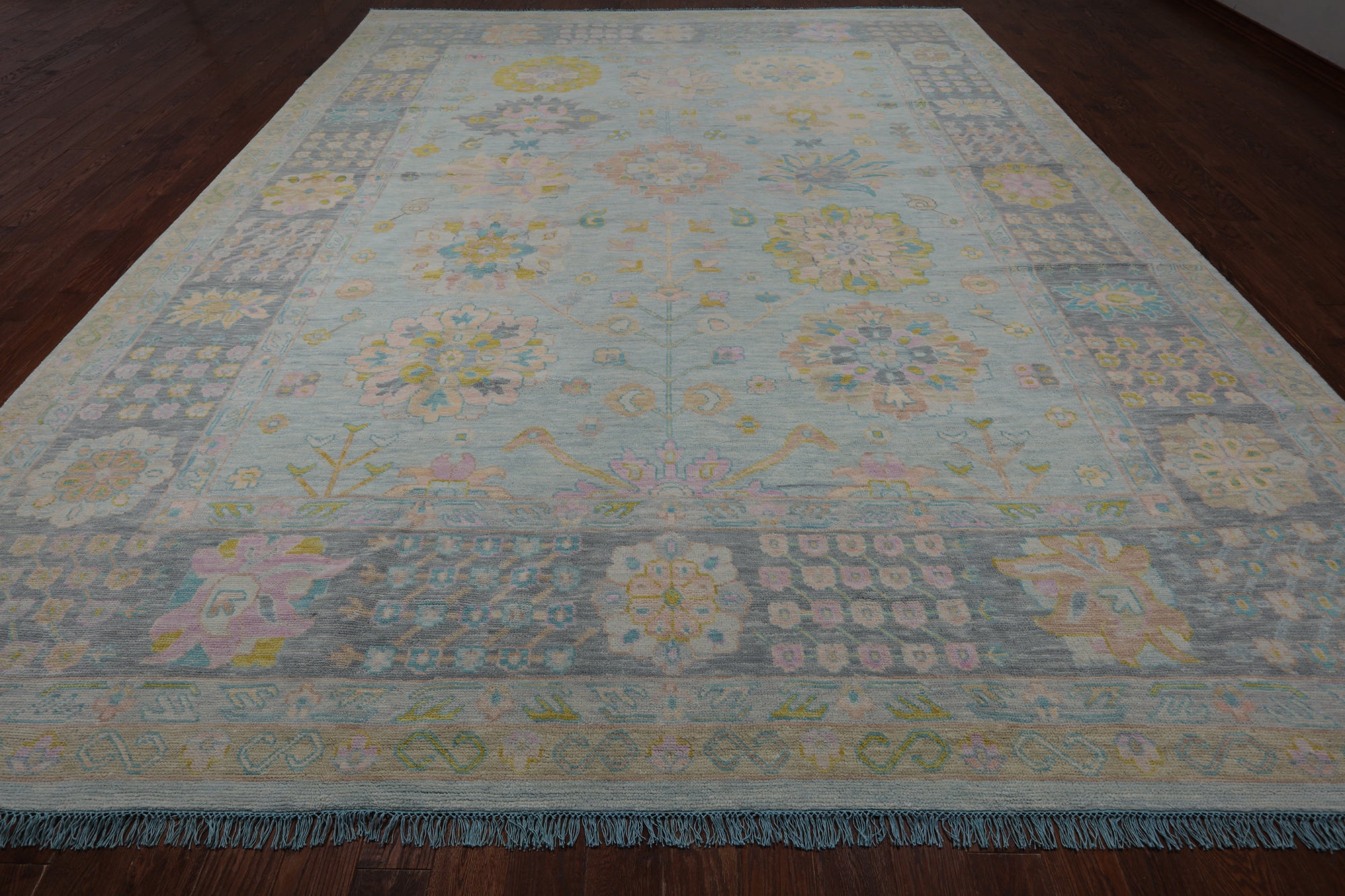 Light Blue Geometric Fine Serapi Hand Knotted Wool Rug - 12' 1" X 15' 3"