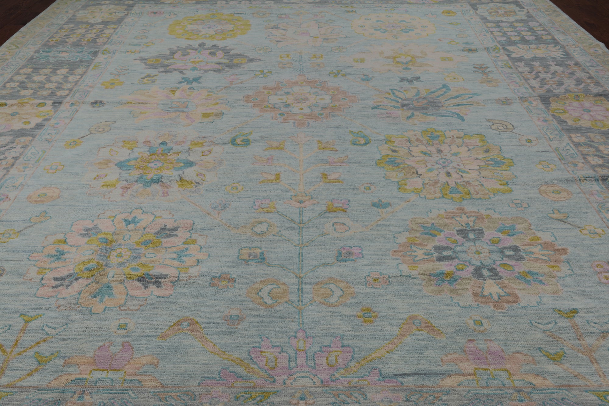 Light Blue Geometric Fine Serapi Hand Knotted Wool Rug - 12' 1" X 15' 3"