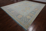 Light Blue Geometric Fine Serapi Hand Knotted Wool Rug - 12' 1" X 15' 3"