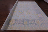 Light Blue Geometric Fine Serapi Hand Knotted Wool Rug - 12' 1" X 15' 3" - Golden Nile