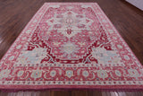 Pink Geometric Persian Heriz Serapi Hand Knotted Wool Rug - 10' 0" X 14' 4" - Golden Nile