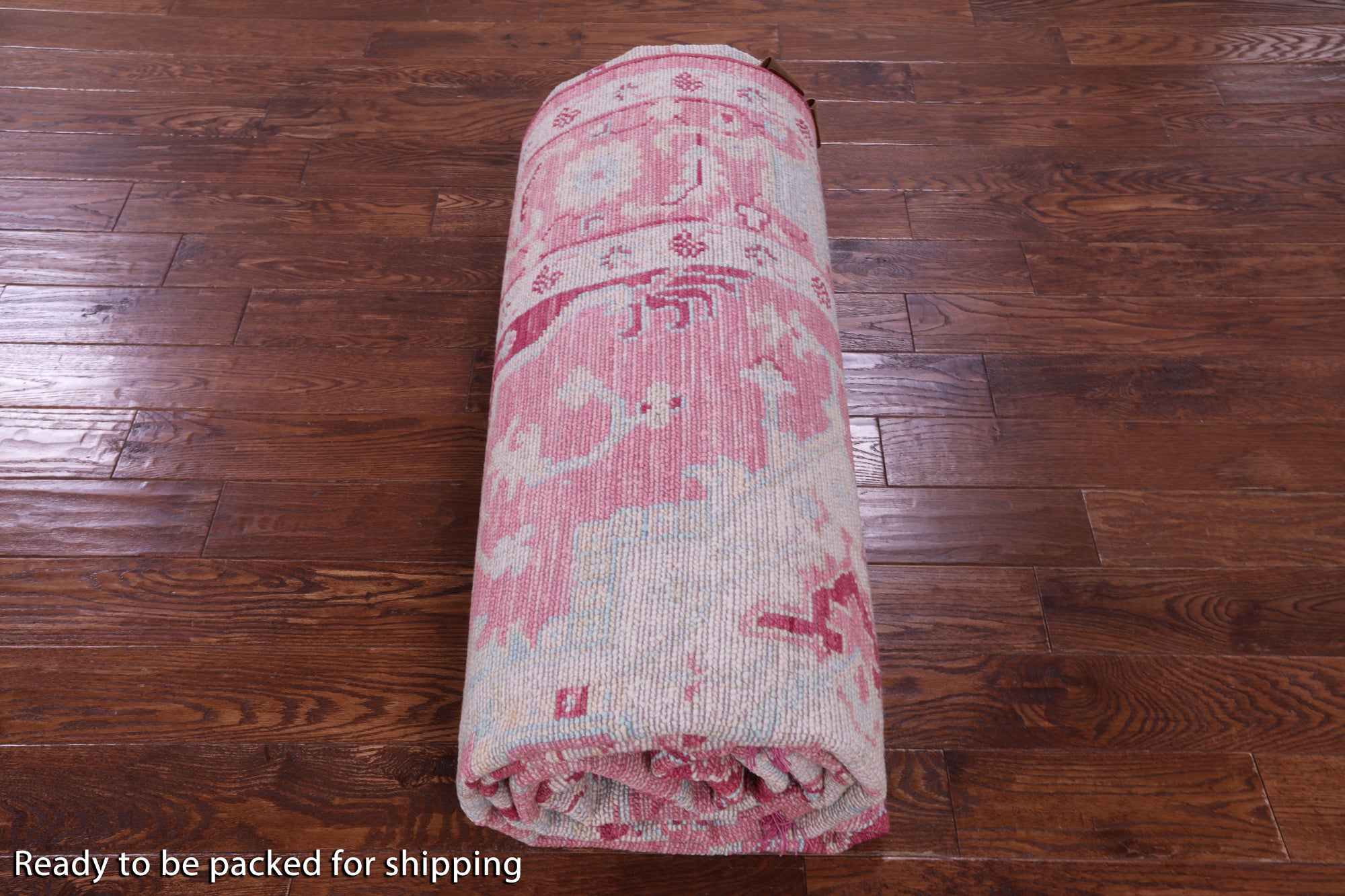 Pink Geometric Persian Heriz Serapi Hand Knotted Wool Rug - 10' 0" X 14' 4" - Golden Nile