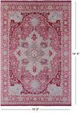 Pink Geometric Persian Heriz Serapi Hand Knotted Wool Rug - 10' 0" X 14' 4" - Golden Nile