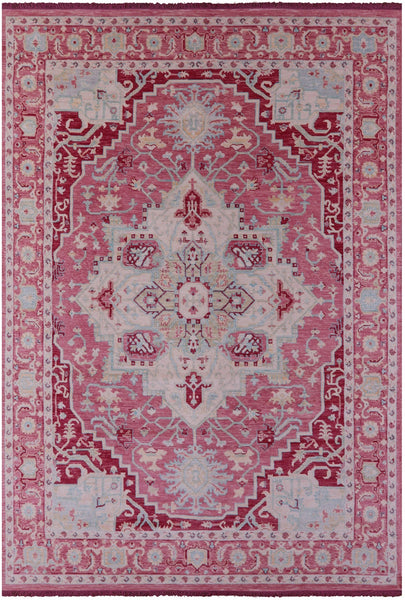 Pink Geometric Persian Heriz Serapi Hand Knotted Wool Rug - 10' 0" X 14' 4" - Golden Nile