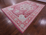 Pink Geometric Persian Heriz Serapi Hand Knotted Wool Rug - 10' 0" X 14' 4" - Golden Nile
