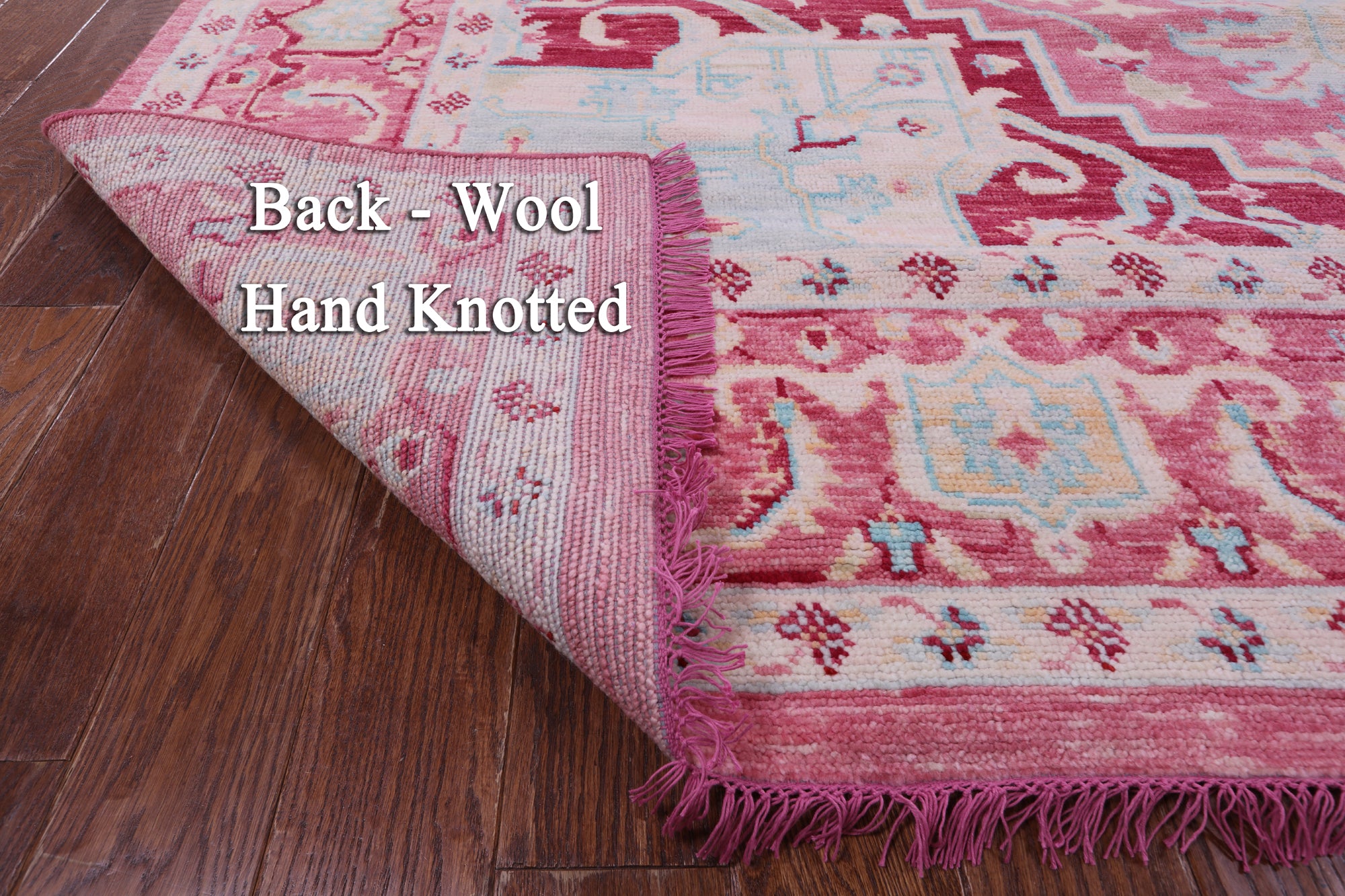 Pink Geometric Persian Heriz Serapi Hand Knotted Wool Rug - 10' 0" X 14' 4" - Golden Nile