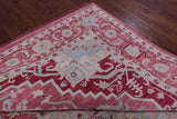 Pink Geometric Persian Heriz Serapi Hand Knotted Wool Rug - 10' 0" X 14' 4" - Golden Nile