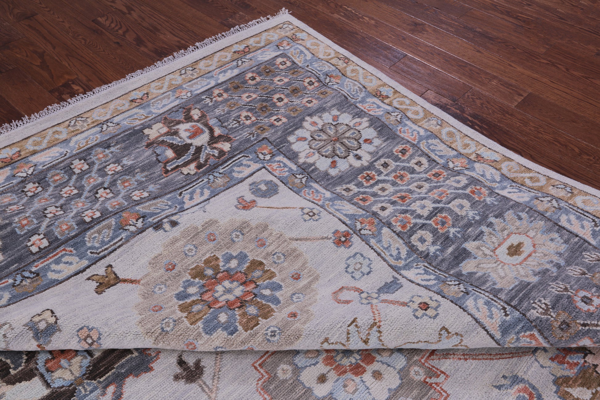 Grey Geometric Fine Serapi Hand Knotted Wool Rug - 10' 0" X 14' 1" - Golden Nile