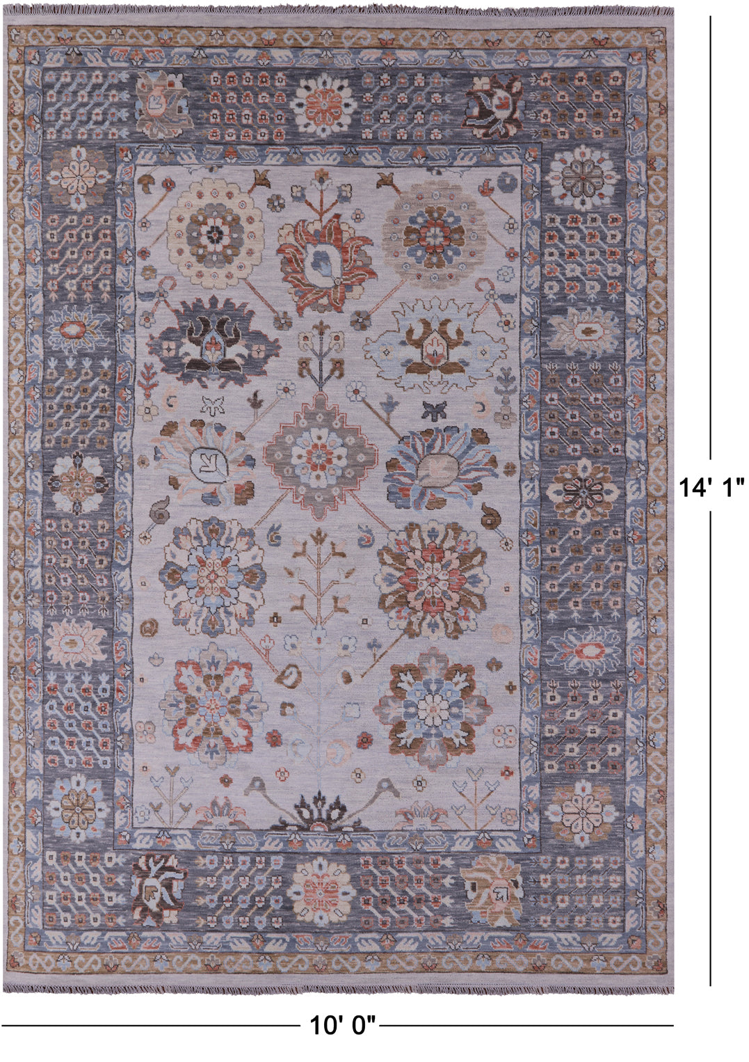Grey Geometric Fine Serapi Hand Knotted Wool Rug - 10' 0" X 14' 1" - Golden Nile