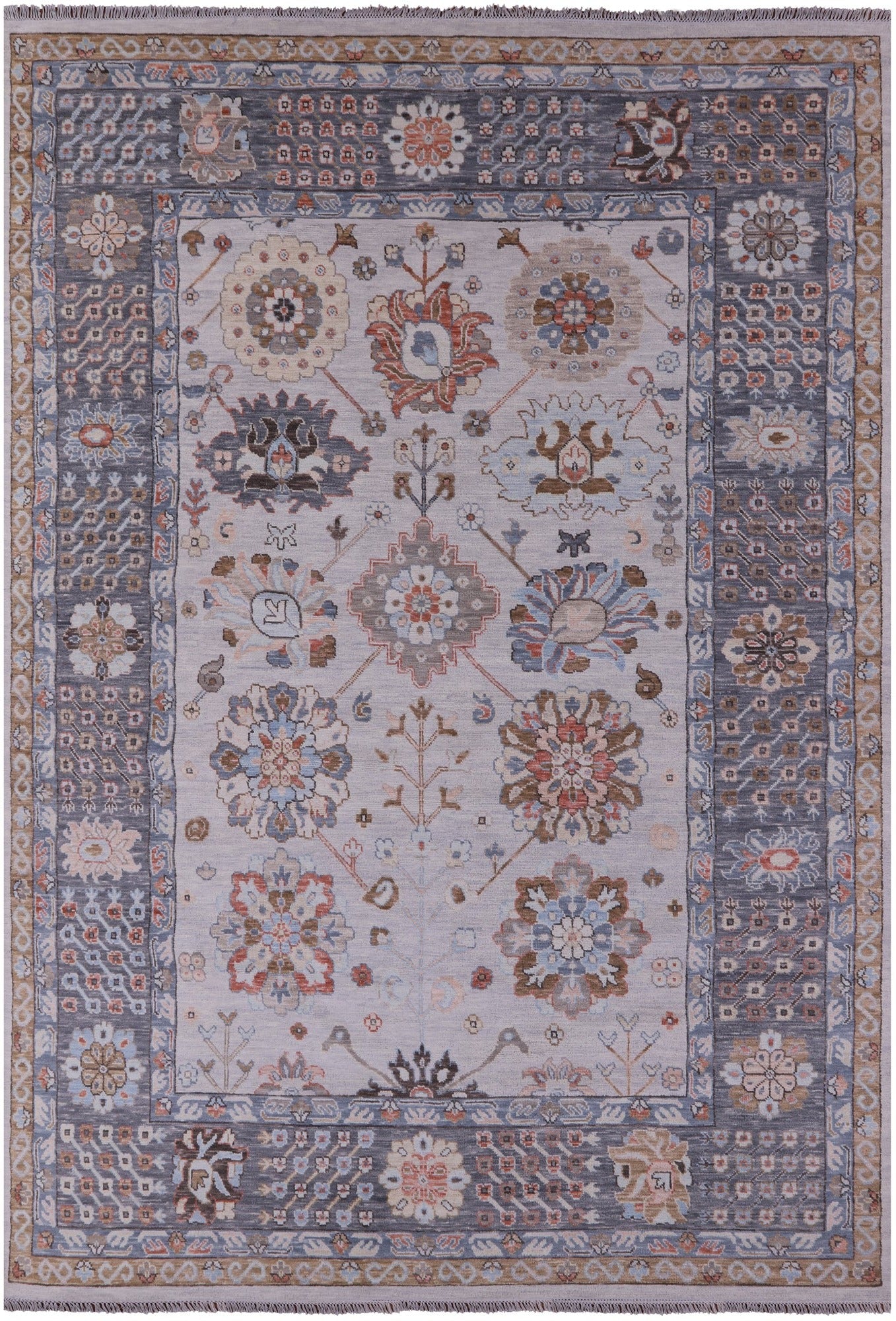 Grey Geometric Fine Serapi Hand Knotted Wool Rug - 10' 0" X 14' 1" - Golden Nile