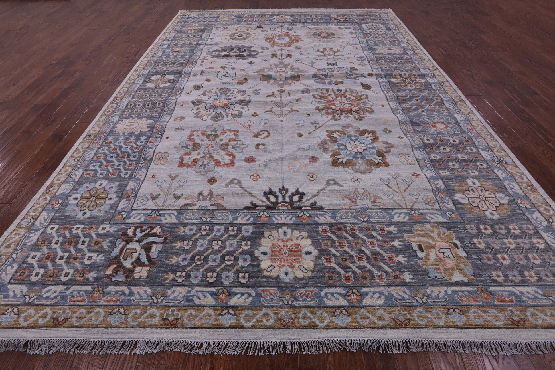 Grey Geometric Fine Serapi Hand Knotted Wool Rug - 10' 0" X 14' 1" - Golden Nile
