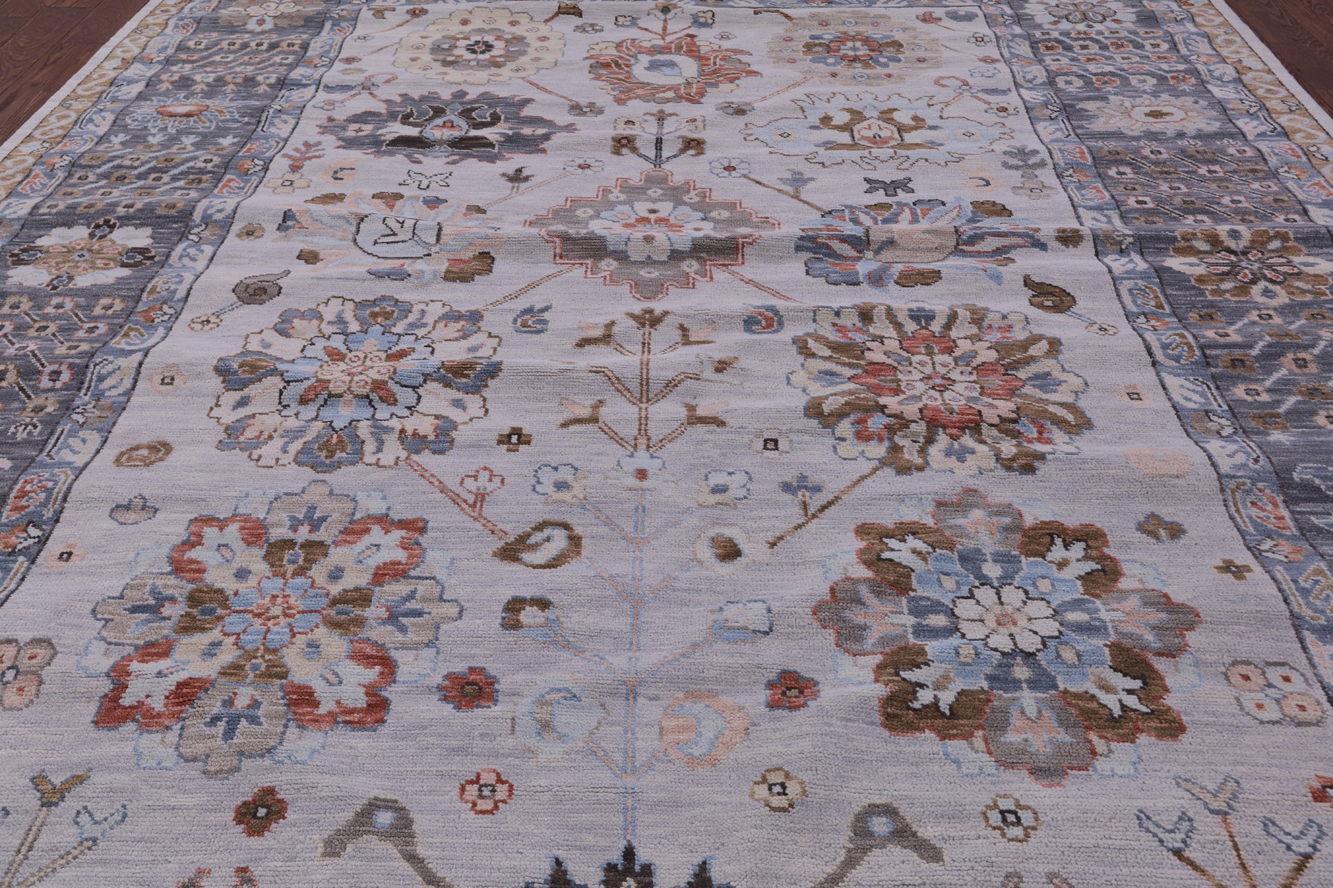 Grey Geometric Fine Serapi Hand Knotted Wool Rug - 10' 0" X 14' 1" - Golden Nile