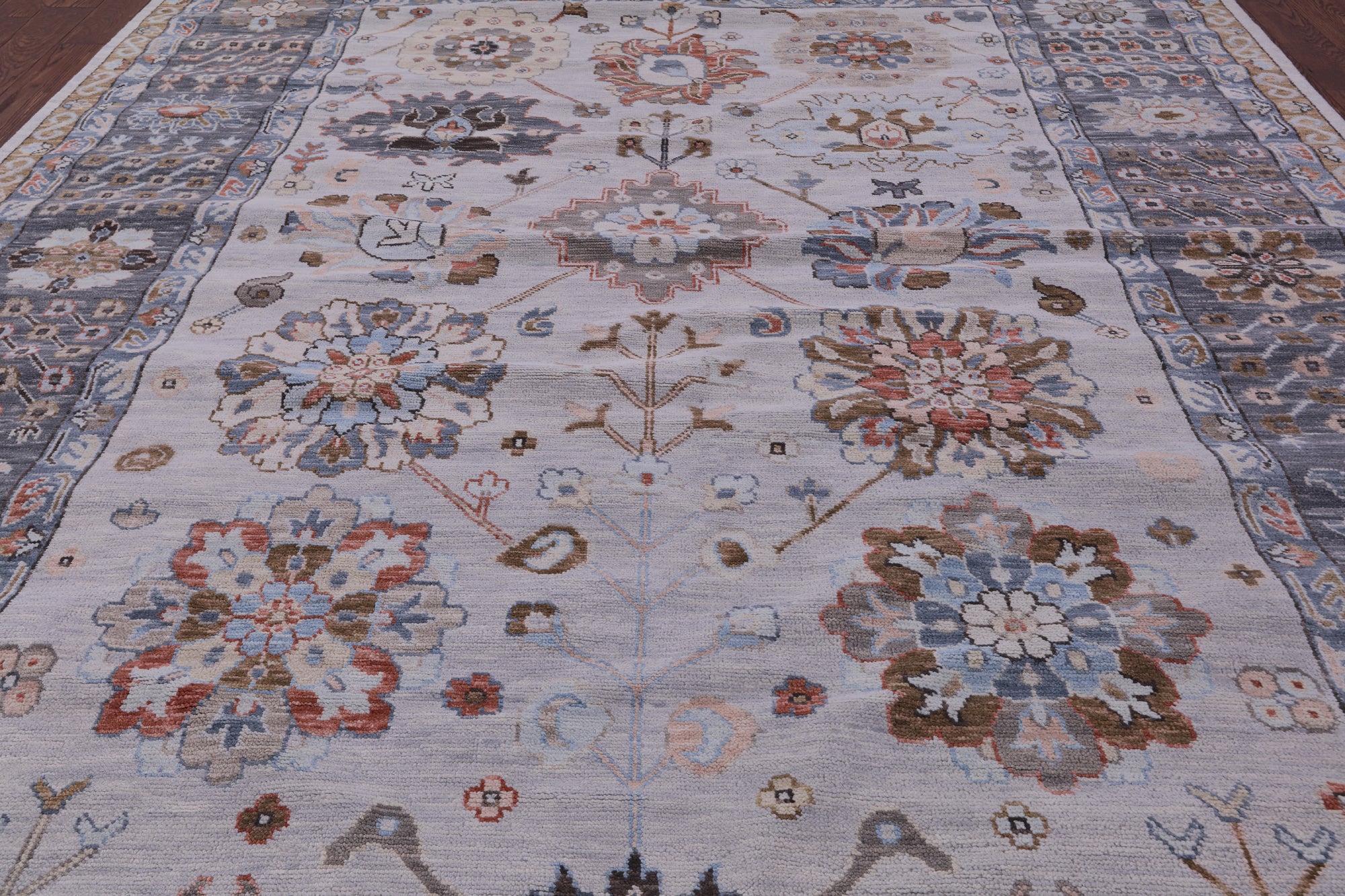 Grey Geometric Fine Serapi Hand Knotted Wool Rug - 10' 0" X 14' 1" - Golden Nile