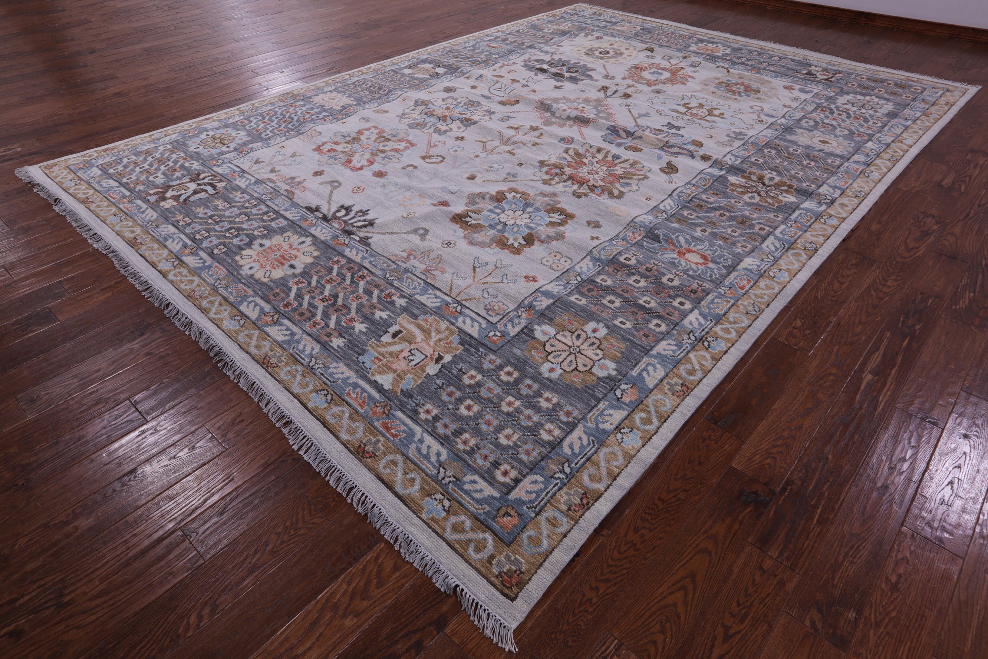 Grey Geometric Fine Serapi Hand Knotted Wool Rug - 10' 0" X 14' 1" - Golden Nile