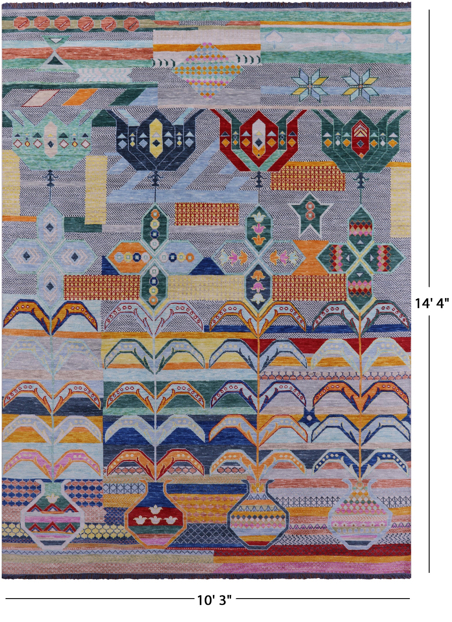 Tribal Moroccan Hand Knotted Wool Rug - 10' 3" X 14' 4" - Golden Nile