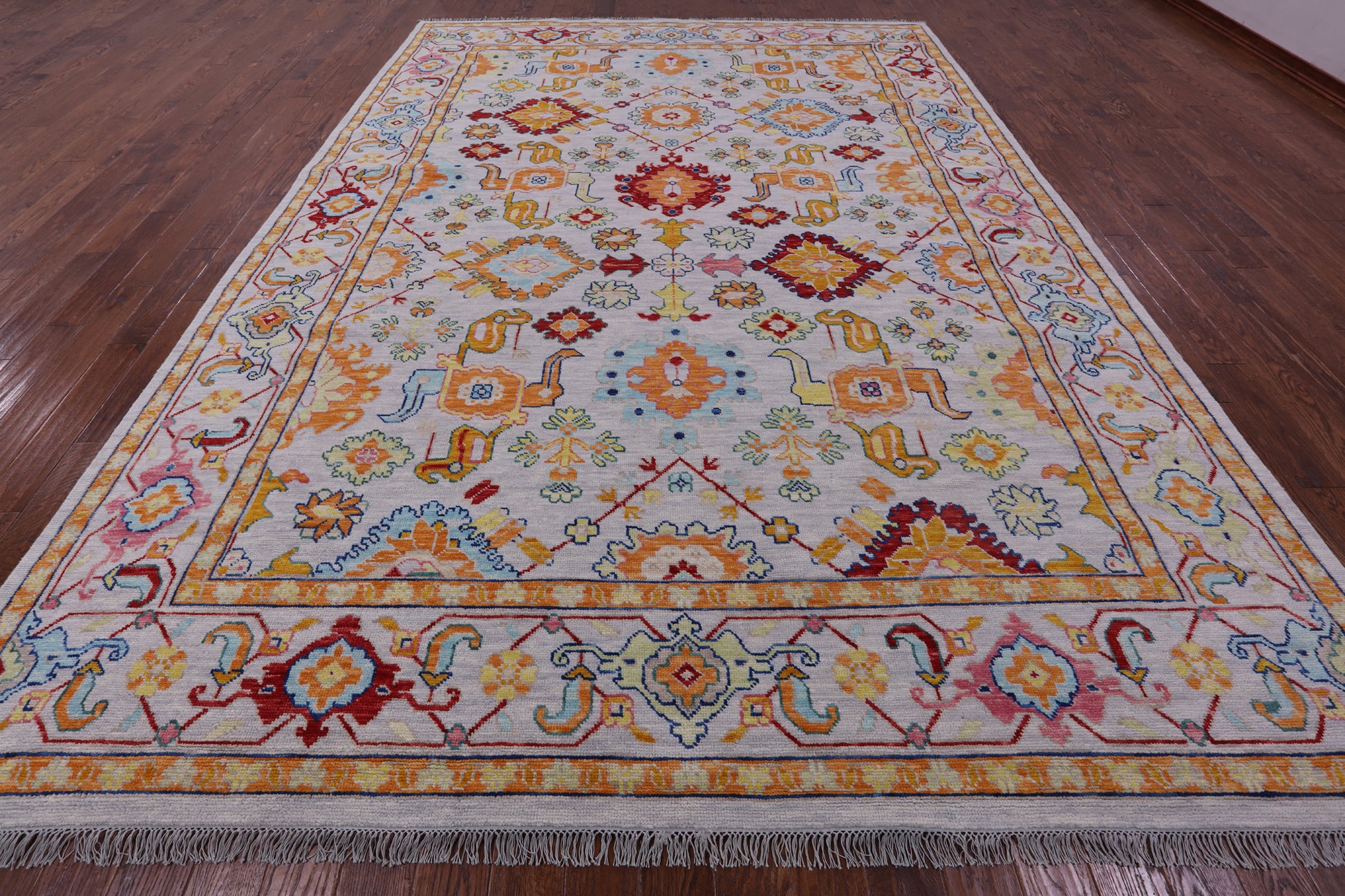 Light Grey Persian Heriz Serapi Hand Knotted Wool Rug - 9' 11" X 13' 8" - Golden Nile