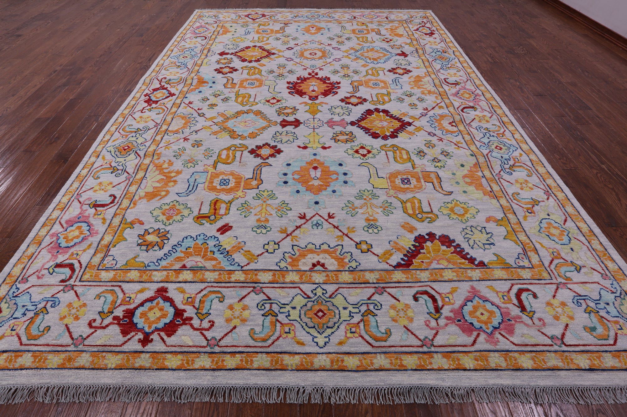 Light Grey Persian Heriz Serapi Hand Knotted Wool Rug - 9' 11" X 13' 8" - Golden Nile