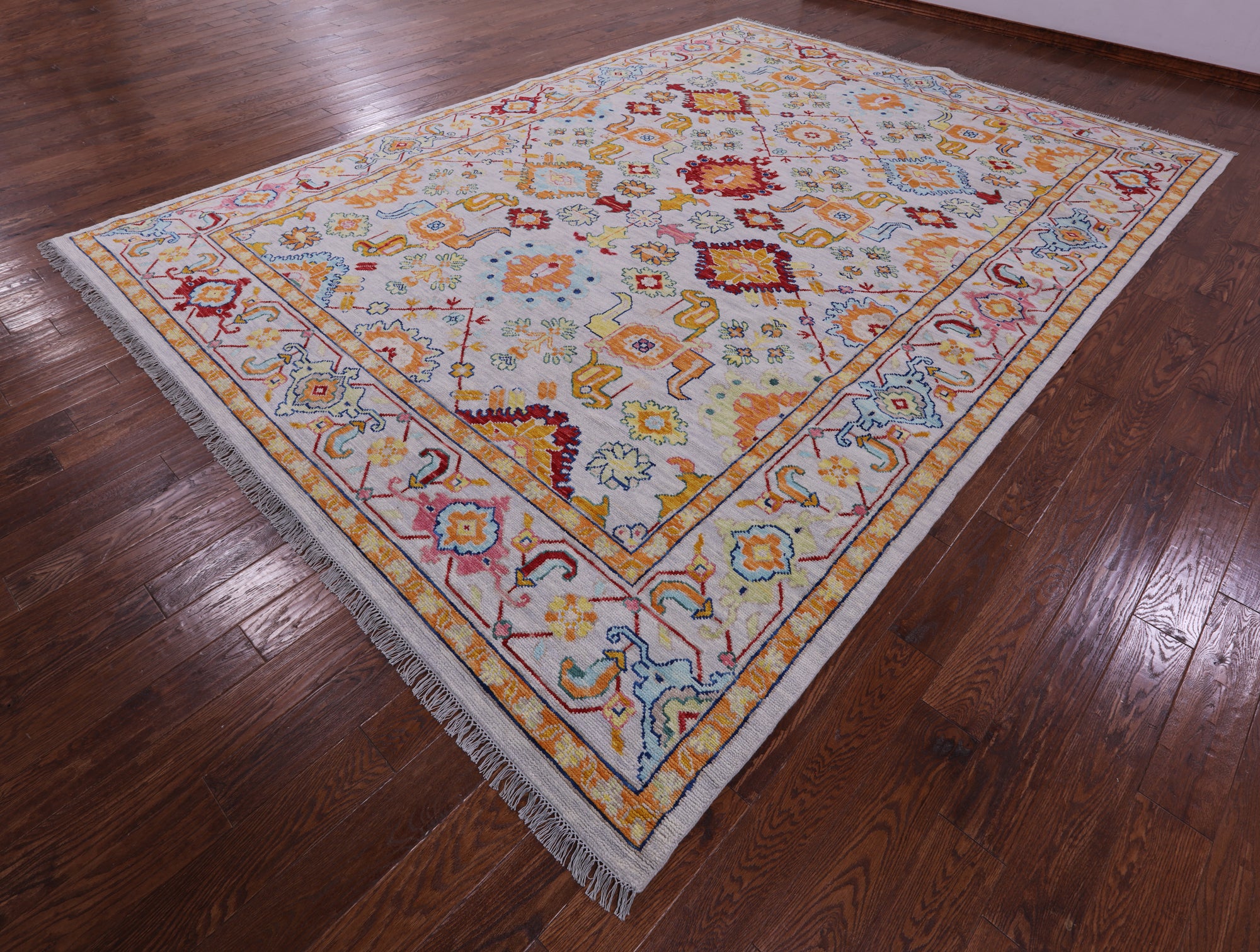 Light Grey Persian Heriz Serapi Hand Knotted Wool Rug - 9' 11" X 13' 8" - Golden Nile