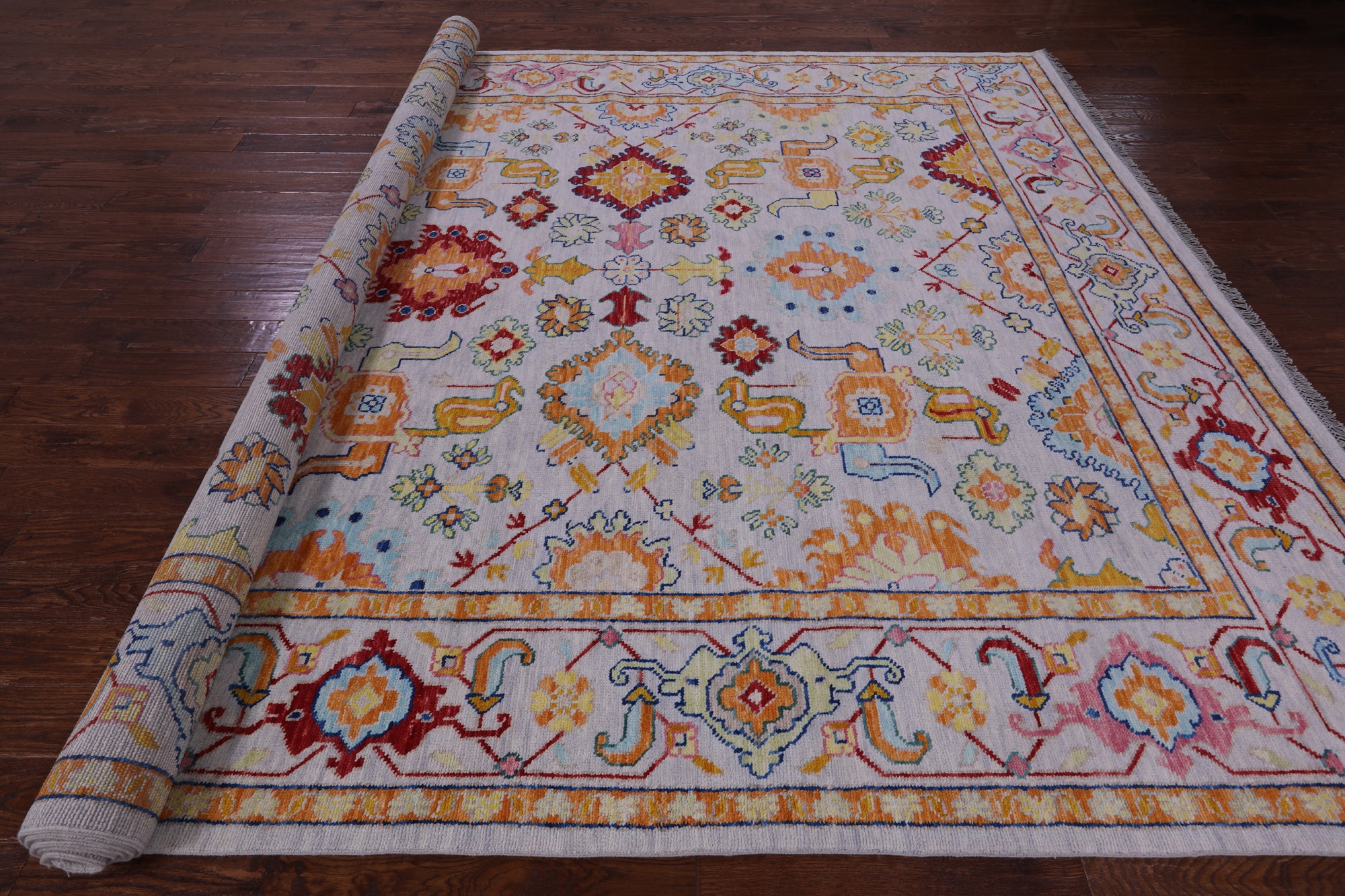Light Grey Persian Heriz Serapi Hand Knotted Wool Rug - 9' 11" X 13' 8" - Golden Nile
